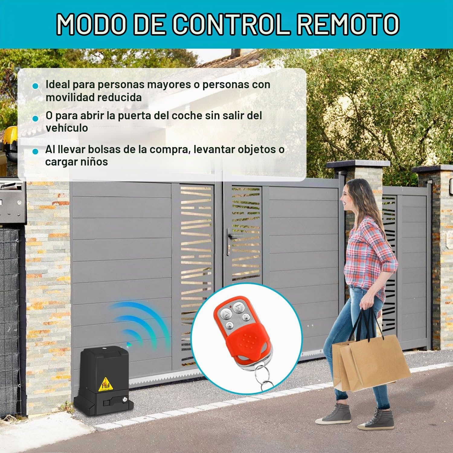 370W Motor Puerta Corredera 12M automatismo para cancelas batientes automatismo para puertas de garaje hasta 800 kg, Control Remoto 50 m, con 2 mandos a distancia