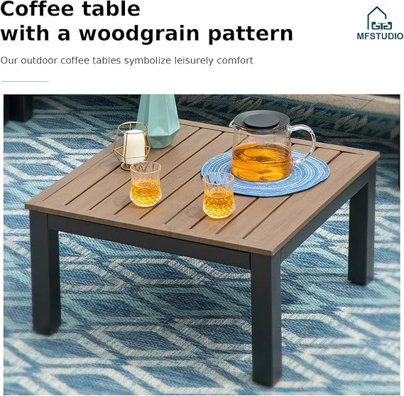 MFSTUDIO Garden Furniture Metal Set, L-Shaped Corner Sofa, Lounge Set | Rust-Resistant Metal Frame, Water-Resistant Olefin Cushions, Versatile Layout, with Coffee Table and Removable Cushions
