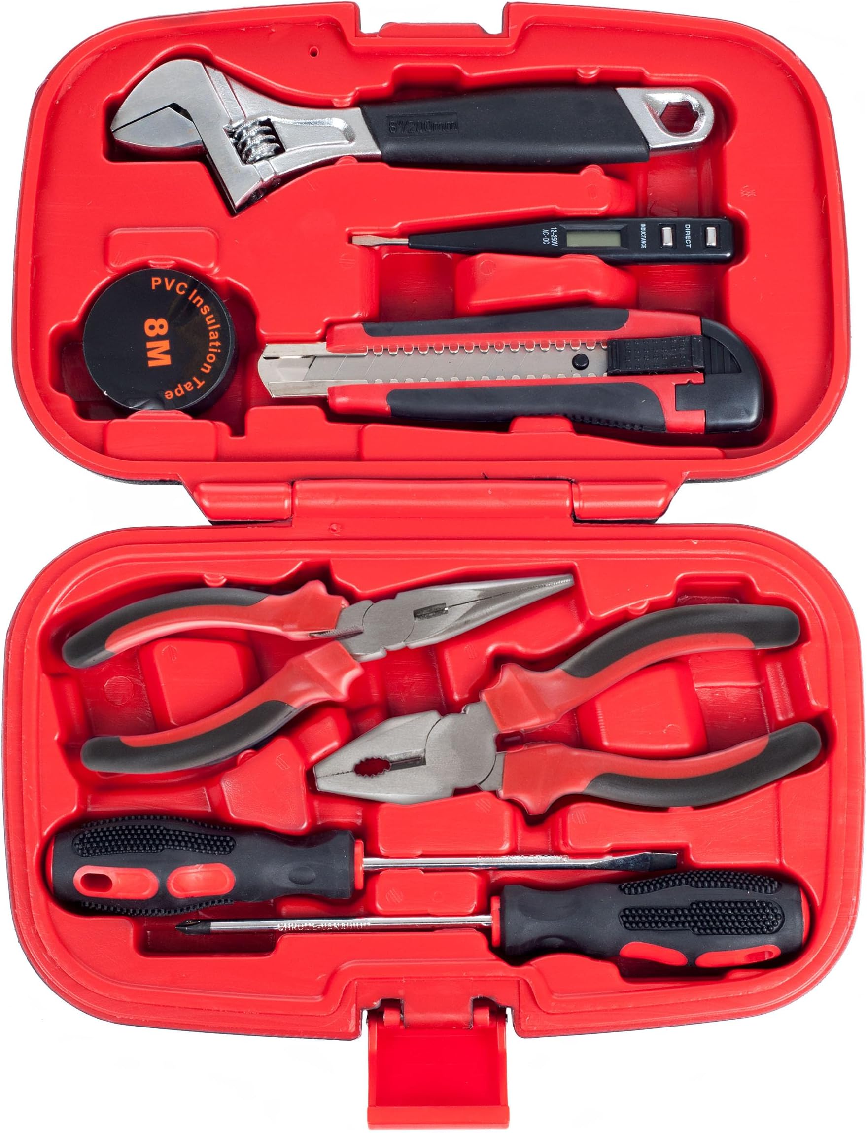 Stalwart - 75-Ht1009 Household Hand Tools, Tool Set - 9 Piece By , Set Includes โ Adjustable Wrench, Screwdriver, Pliers (Tool Kit For The Home, Office, Or Car) Red