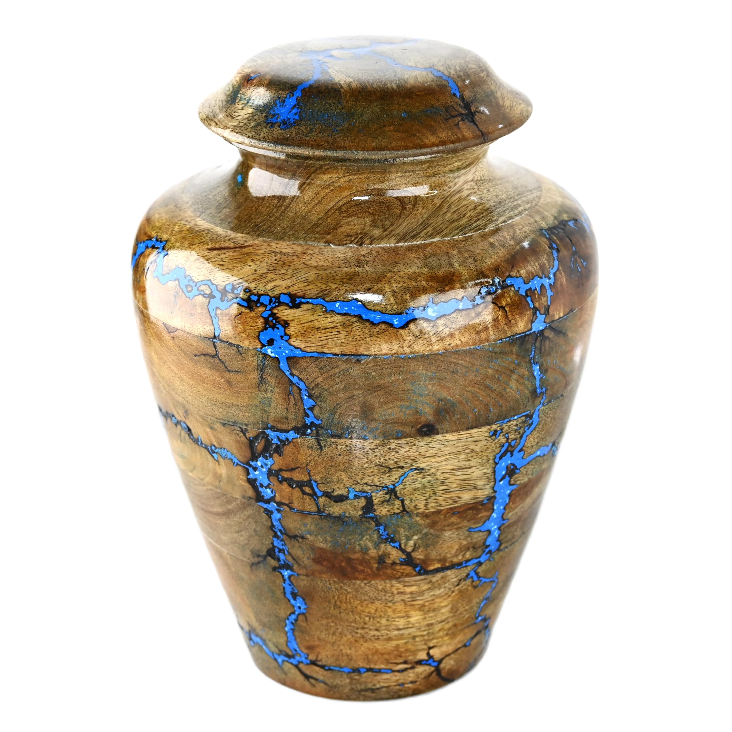 DnU Avenue Solid Wood Hand Turned Wooden Urns for Human Ashes Male/Female, Cremation Urns for Men/Women Decorative Urns for Ashes, Large Funeral Urns for Adults up to 250 Cu/in (X-Large: 8x8x11)