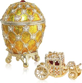 Decorative Easter Coronation Egg Replica Large 3.5 inch Hand Painted Jewelery Box for The Ultimate Home Decor Comes with Gift Unique Carriage trinket Box (Yellow)