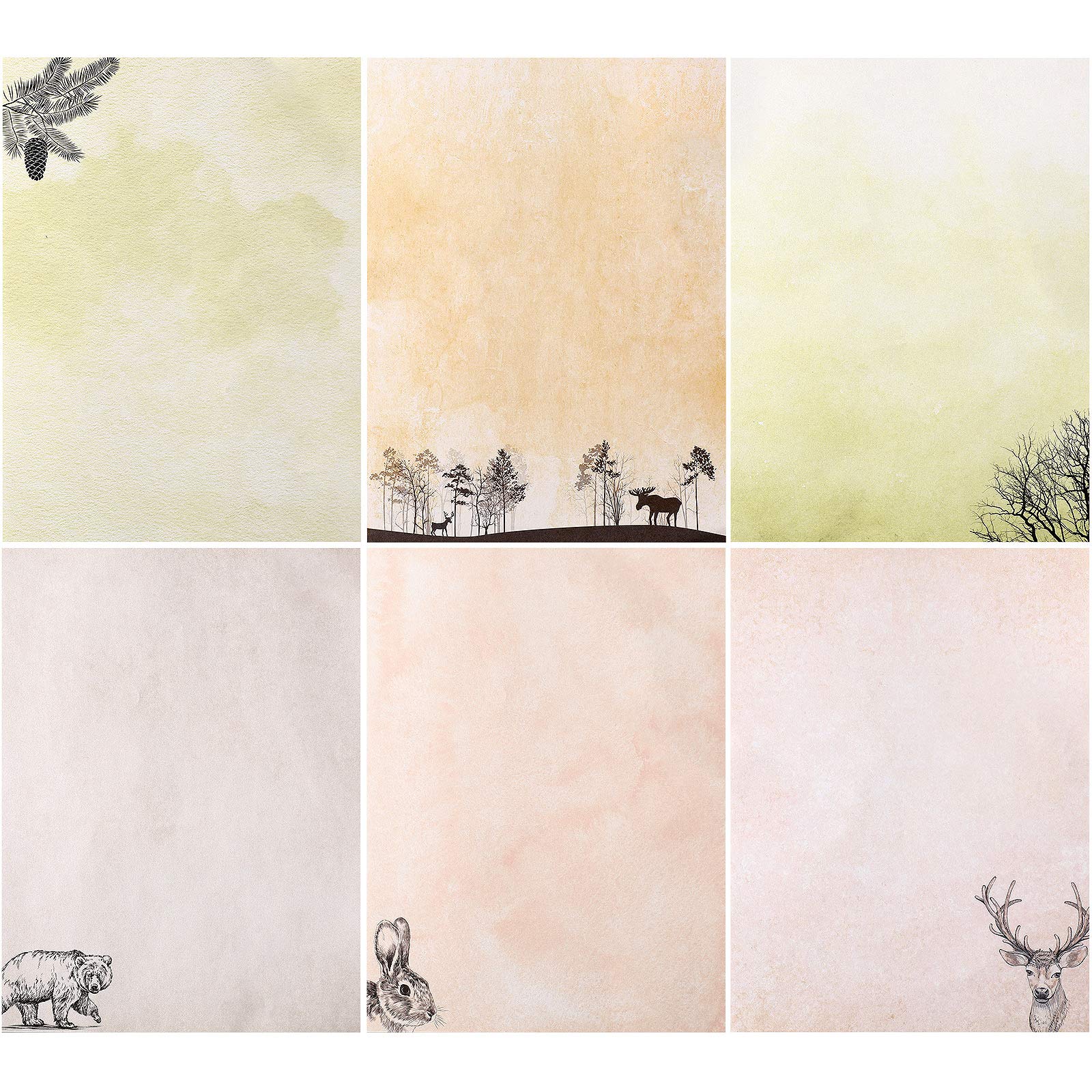 60 Sheets Stationary Writing Paper with 6 Forest and Animals Styles Writing Stationary Papers Letter Double Sided, 8.5 x 11 Inch