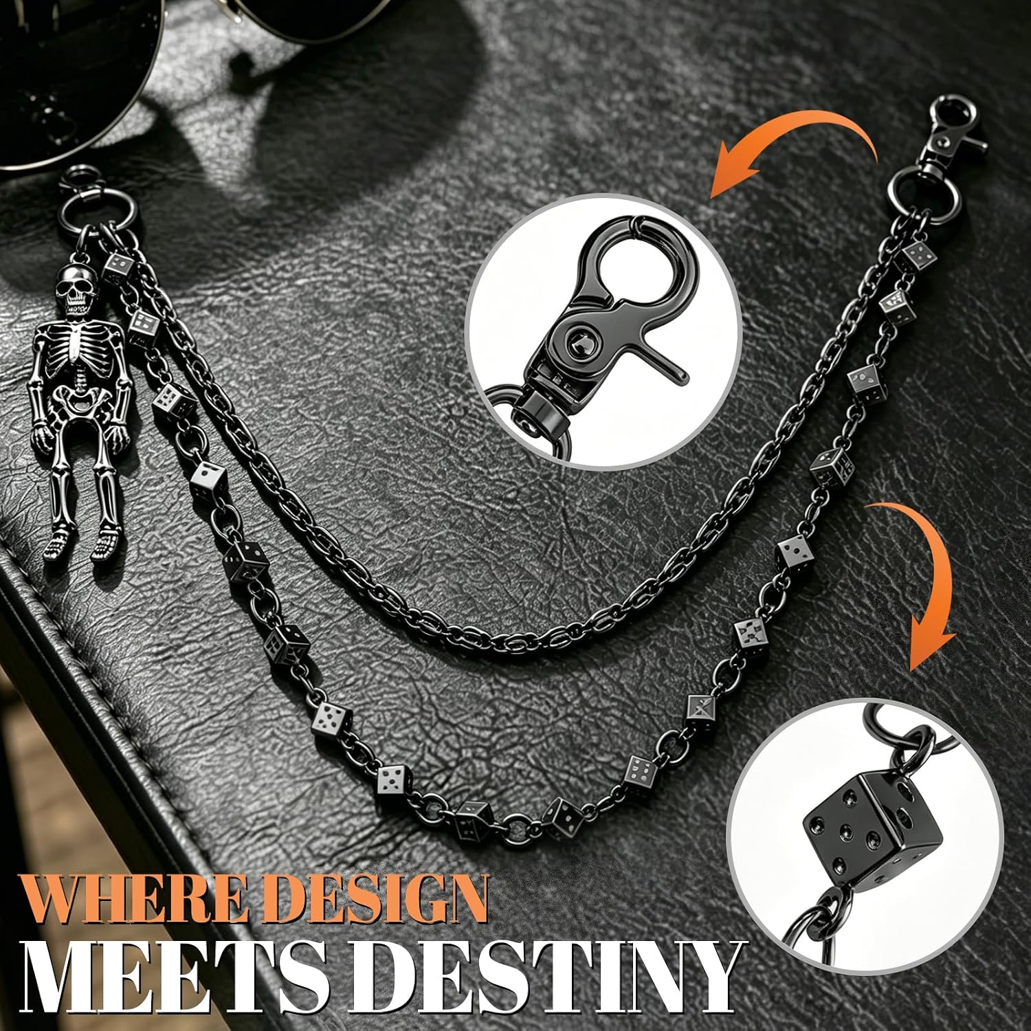 Skull Wallet Chain for Men, Punk Gothic Double Layer Pant Chain image 3