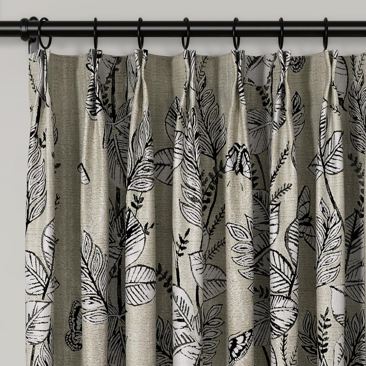 ChadMade Pinch Pleat Curtain 52 Inches Length, Light Filtering Window Treatment with Leaf Pattern for Living Room Bedroom, Dark Khaki, 1 Panel, 26W x 52L Inch