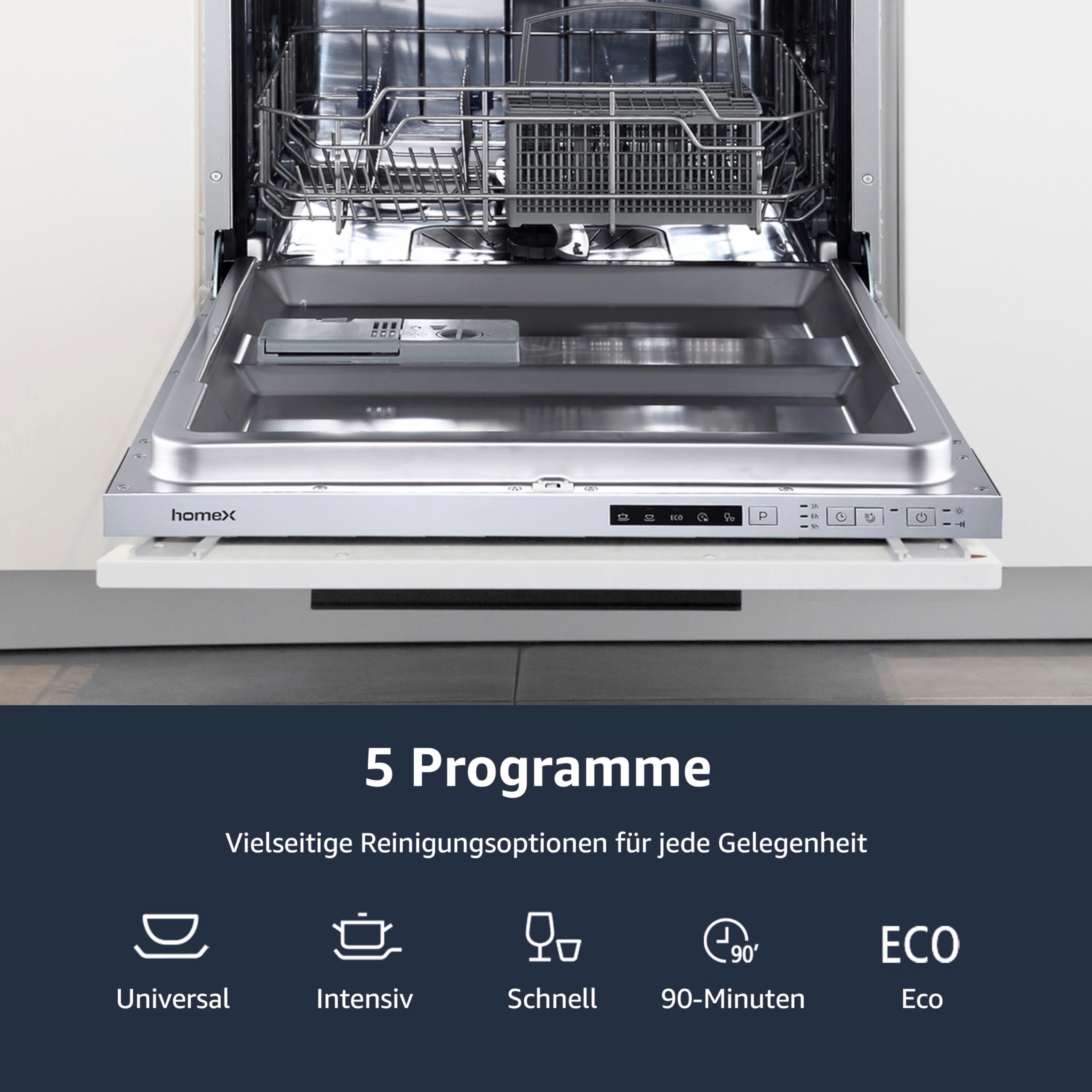 homeX Geschirrspüler vollintegriert 60 cm 14 Maßgedecke 5 Programme Aquastop GSEV6014AE