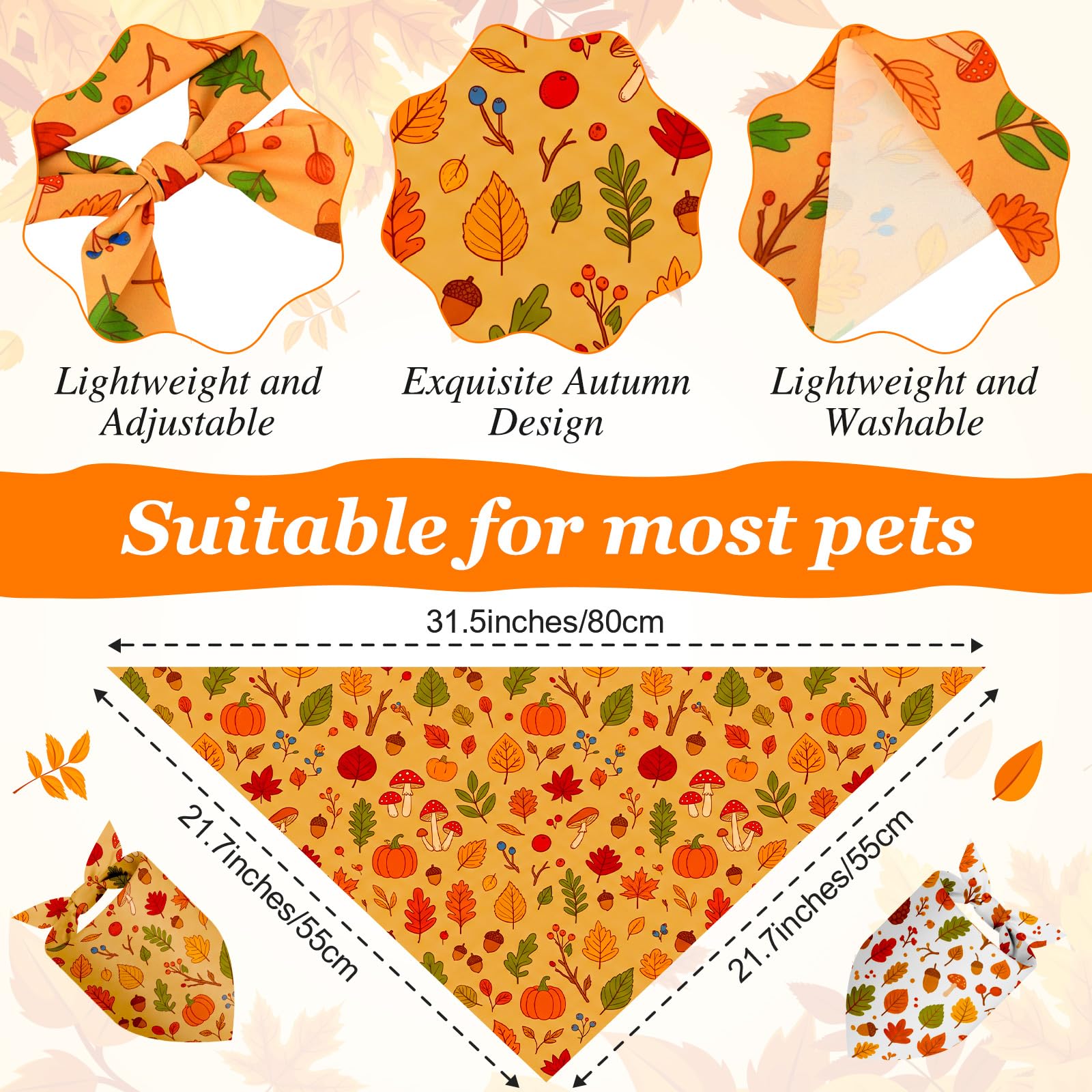 Weewooday 50 bandane autunnali per cani sfuse per animali domestici morbidi bavaglini triangolari regolabili bandana per accessori per la toelettatura di piccole, medie e grandi dimensioni (pianta