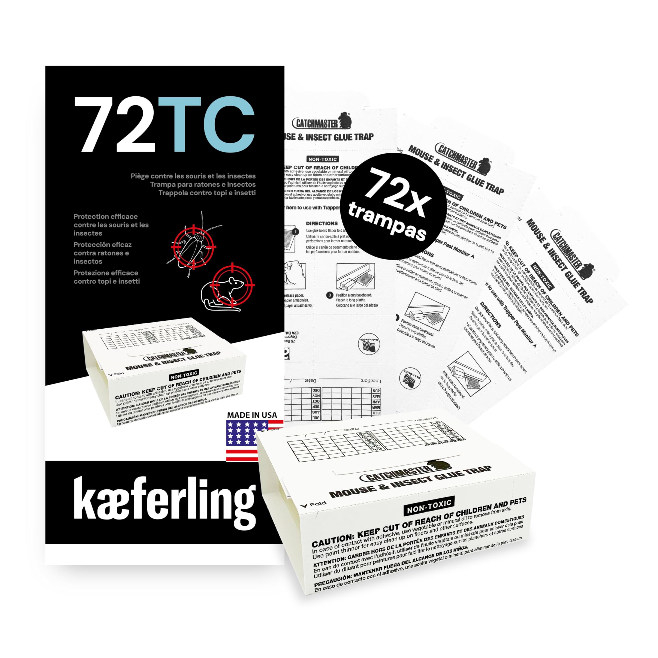 Catchmaster 72TC 72X Trampas para Ratones Adhesivas | Precebadas y Sin Veneno | Pegajosas y No Tóxicas | Seguridad para Niños y Mascotas | Trampas para Roedores para Casa y Garaje | Larga Duración