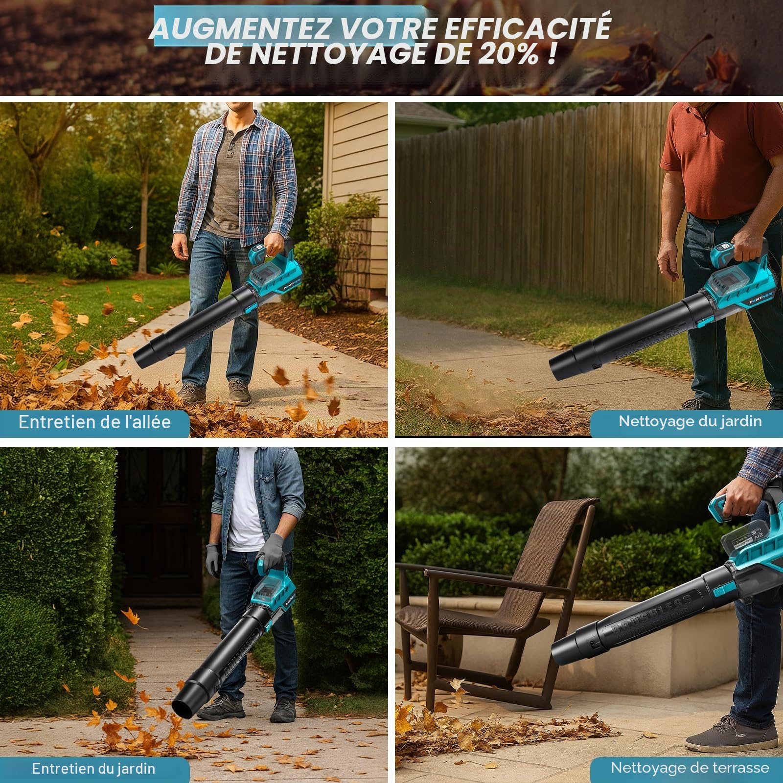 Souffleur Batterie avec Batterie 2X 4,0Ah 21V 80m/s Souffleur de Feuilles sans Fil, Soufflage, souffleur électrique Feuilles Mortes pour Souffler Les Feuilles, la Neige, la Poussière et Les Débris