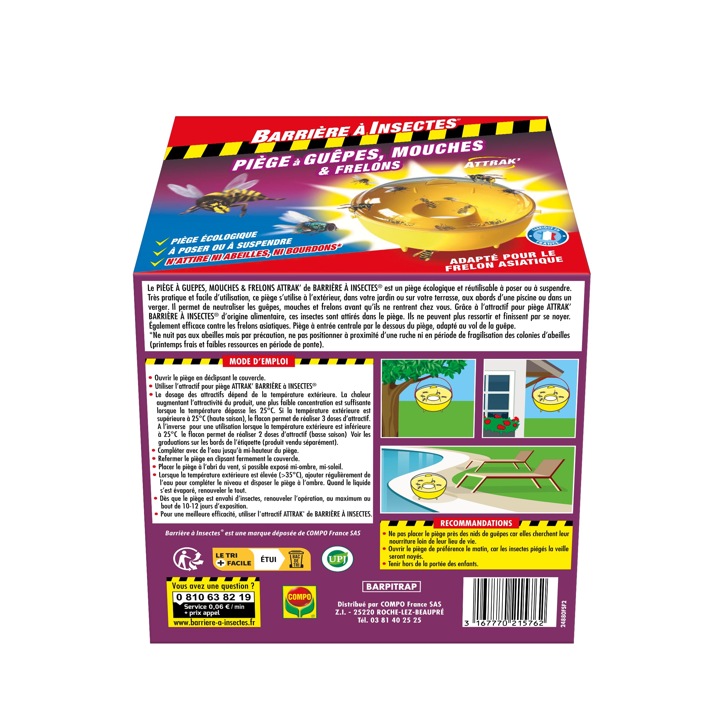 BARRIERE A INSECTES Piège à Guêpes, Mouches et Frelons, 1 Piège, BARPITRAP (Lot de 2)