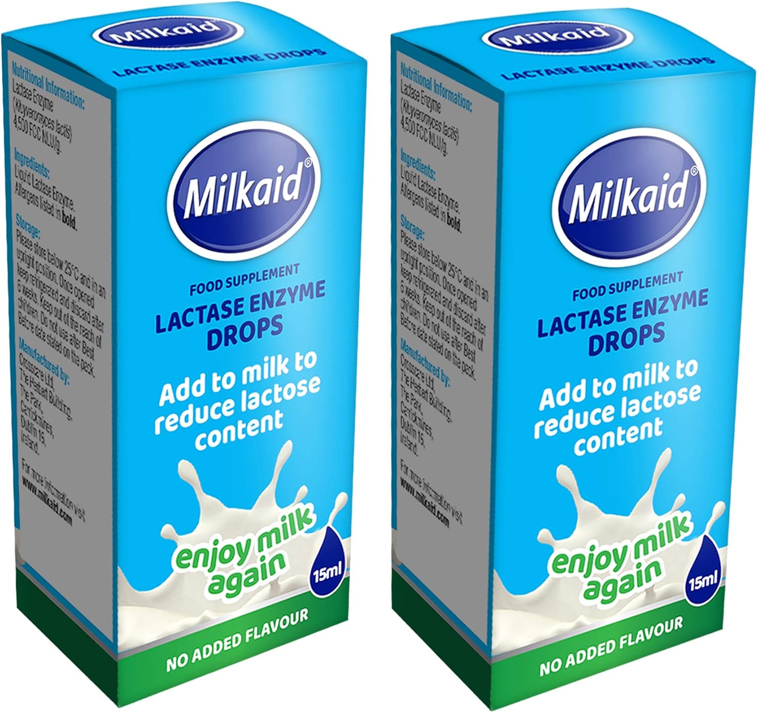 2 Pack Milkaid Lactase Enzyme Drops for Lactose Intolerance Relief