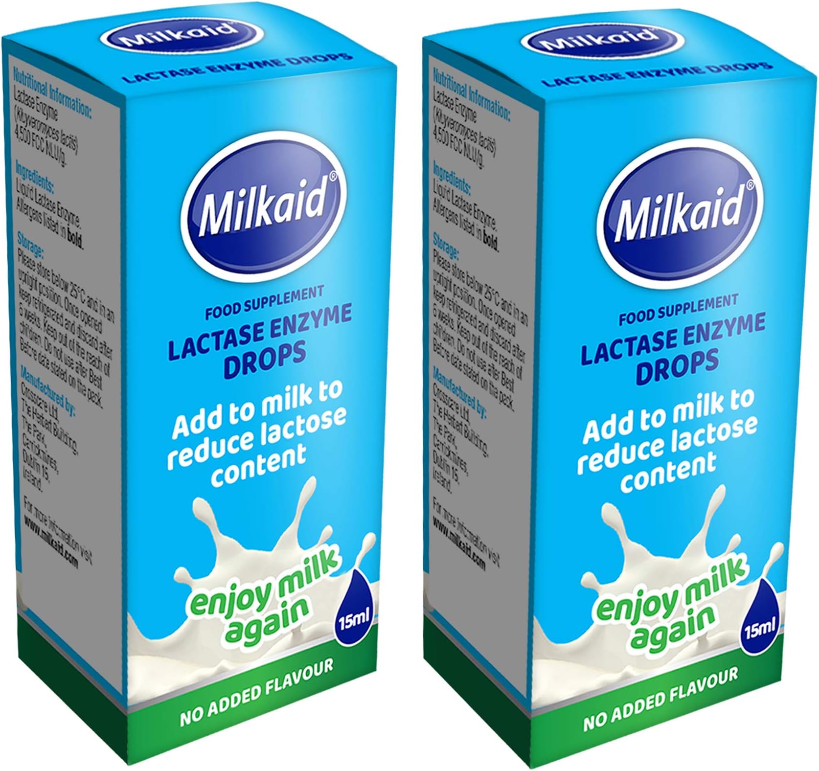 2 Pack - Milkaid Lactase Enzyme Drops for Lactose Intolerance Relief | Fast Acting Dairy Digestive Supplement | Gluten Free & Vegetarian |15ml