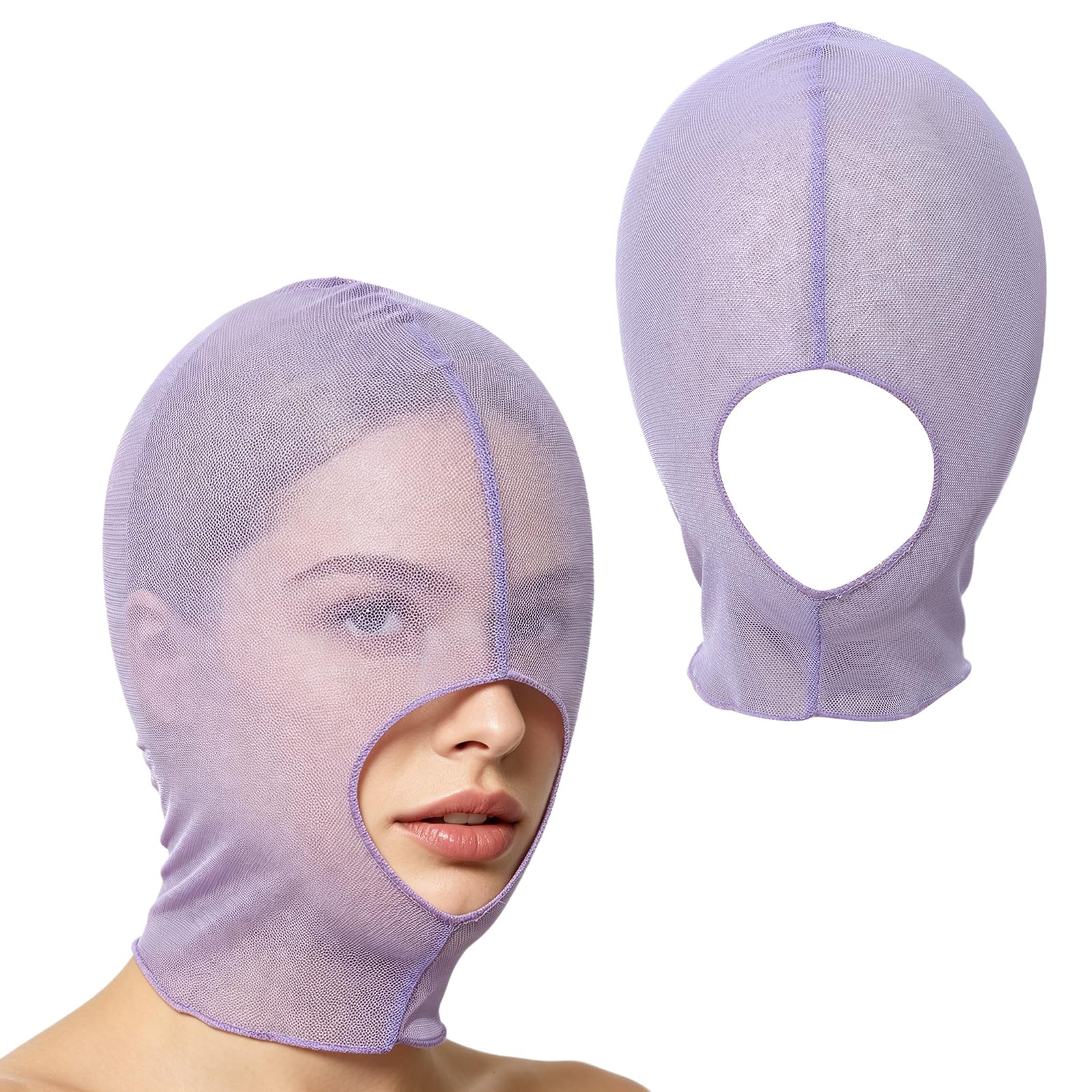 JanJean Sheer Mesh Full Face Mask Open Mouth Hood Masks Unisex Halloween Cosplay Party Costume Head Cloth Purple One Size