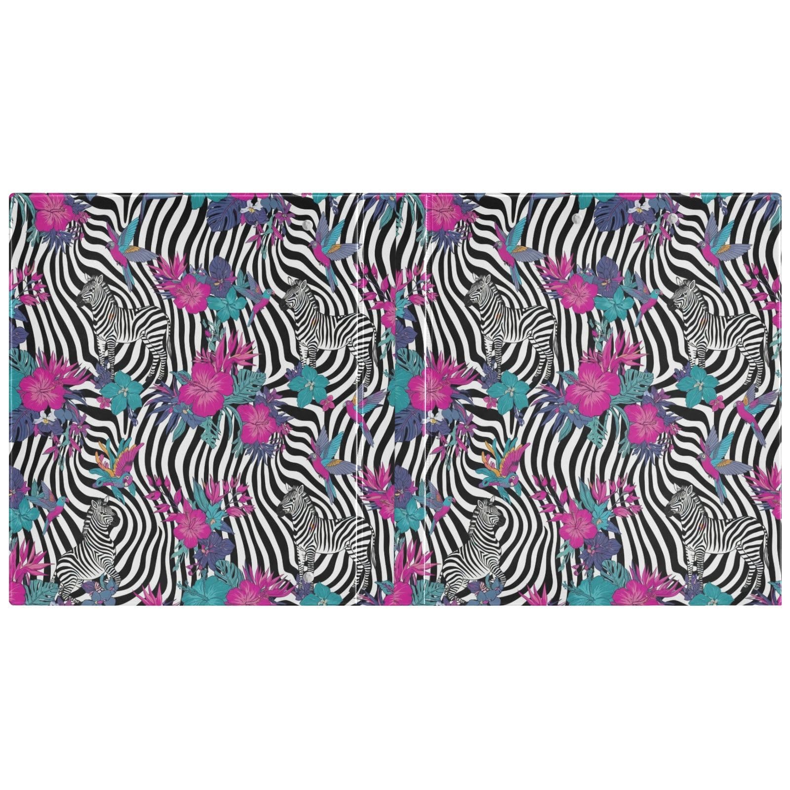 Raccoglitore a tre anelli con motivo floreale tropicale e zebrato, 3,8 cm, confezione da 2