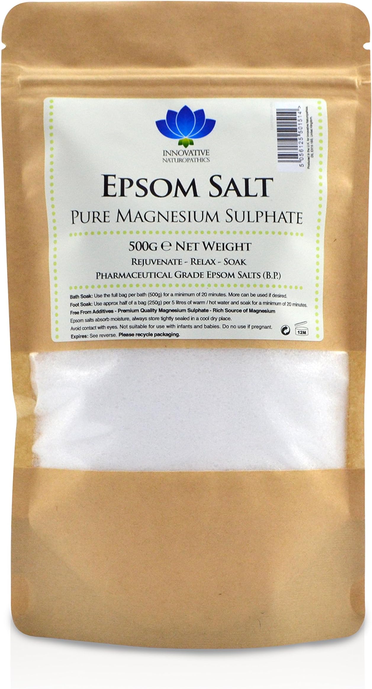Epsom Salt - 100% Pure - Relaxing Bath Salt - Pharmaceutical Grade - 500g Packet