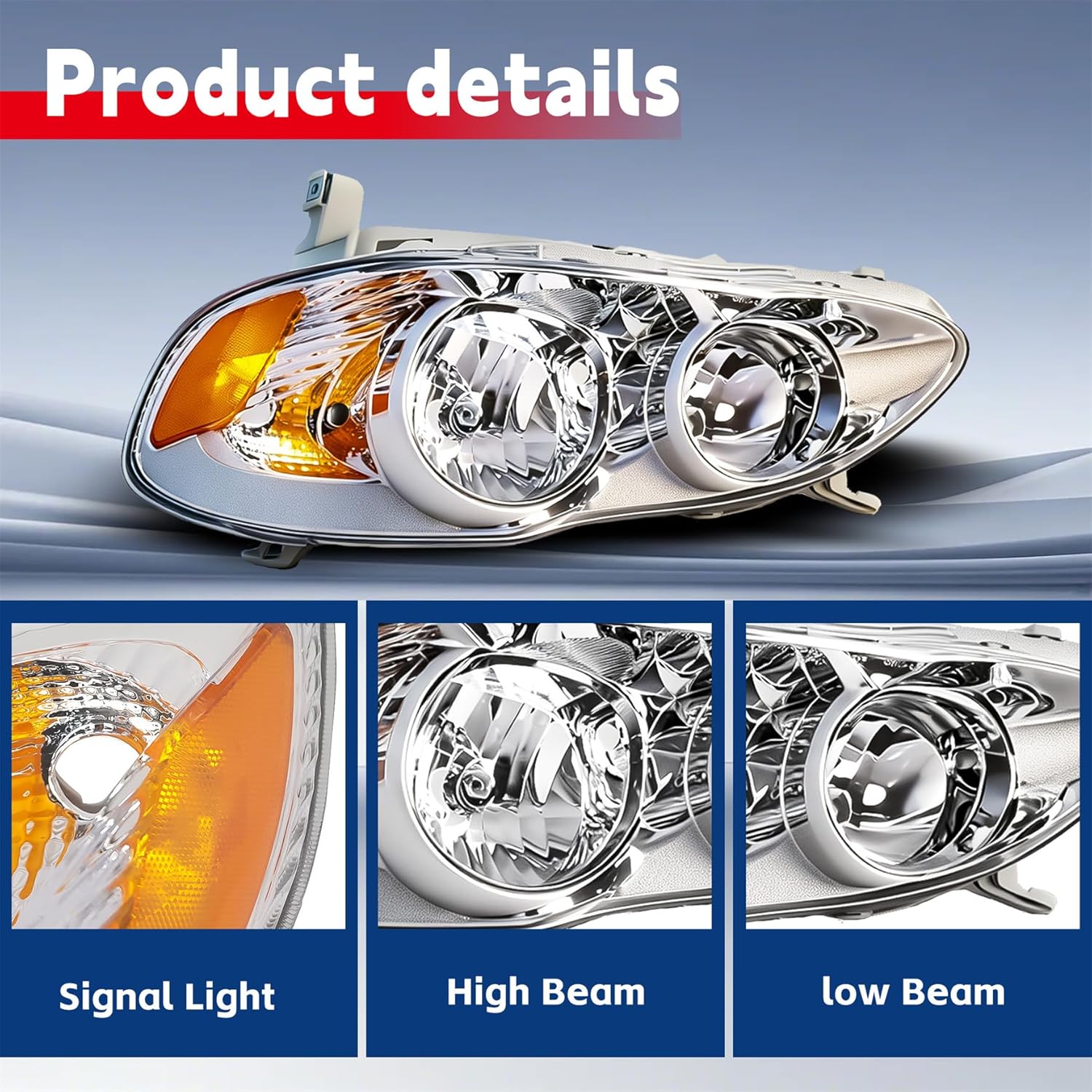 waltyotur Replacement for 2003 2004 2005 2006 2007 2008 Corolla Headlight Assembly Head Lamps Headlights Pair Left+Right