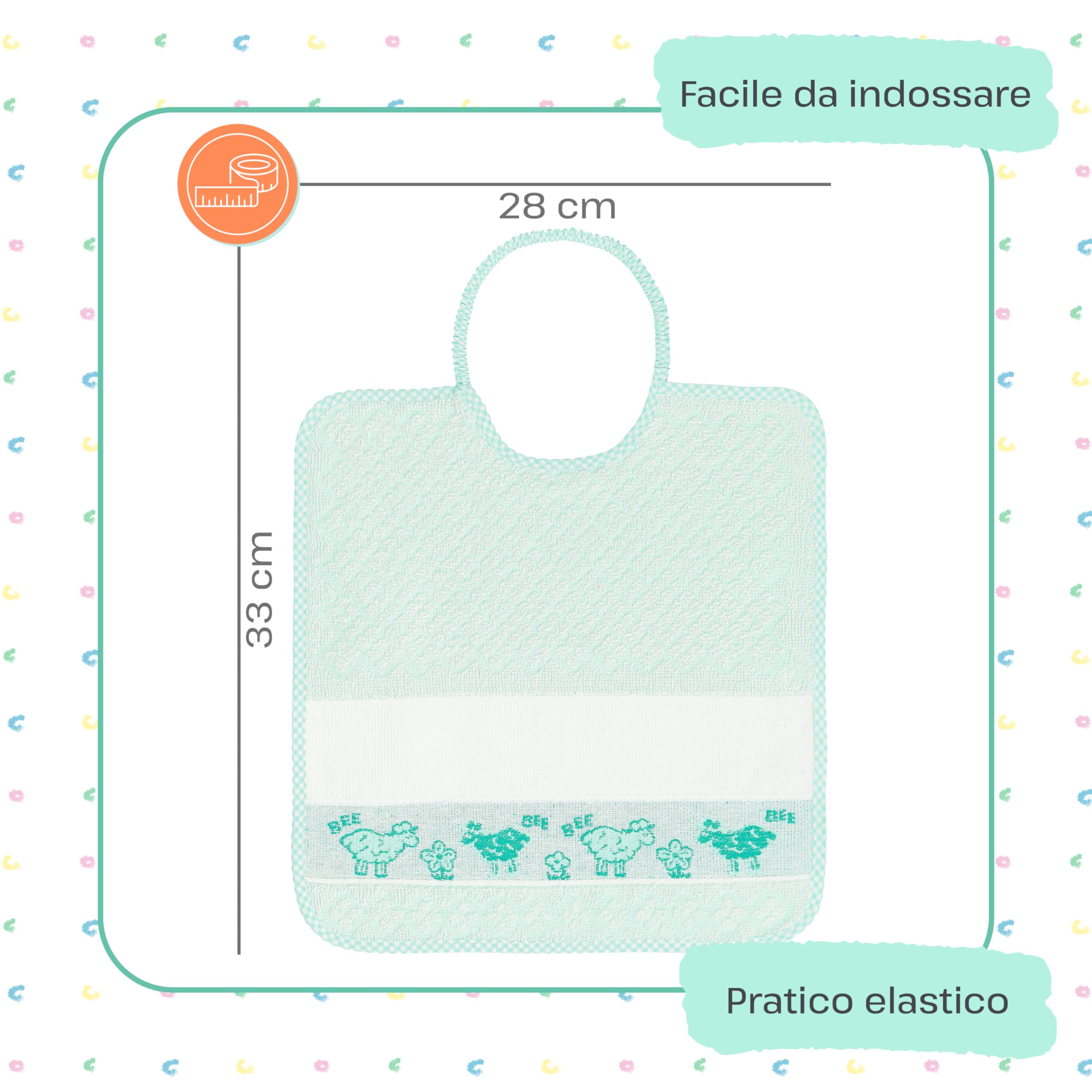 Bavaglini Asilo Elastico Spugna Cotone Tela Aida Ricamare Made in Italy Assorbenti Personalizzabili