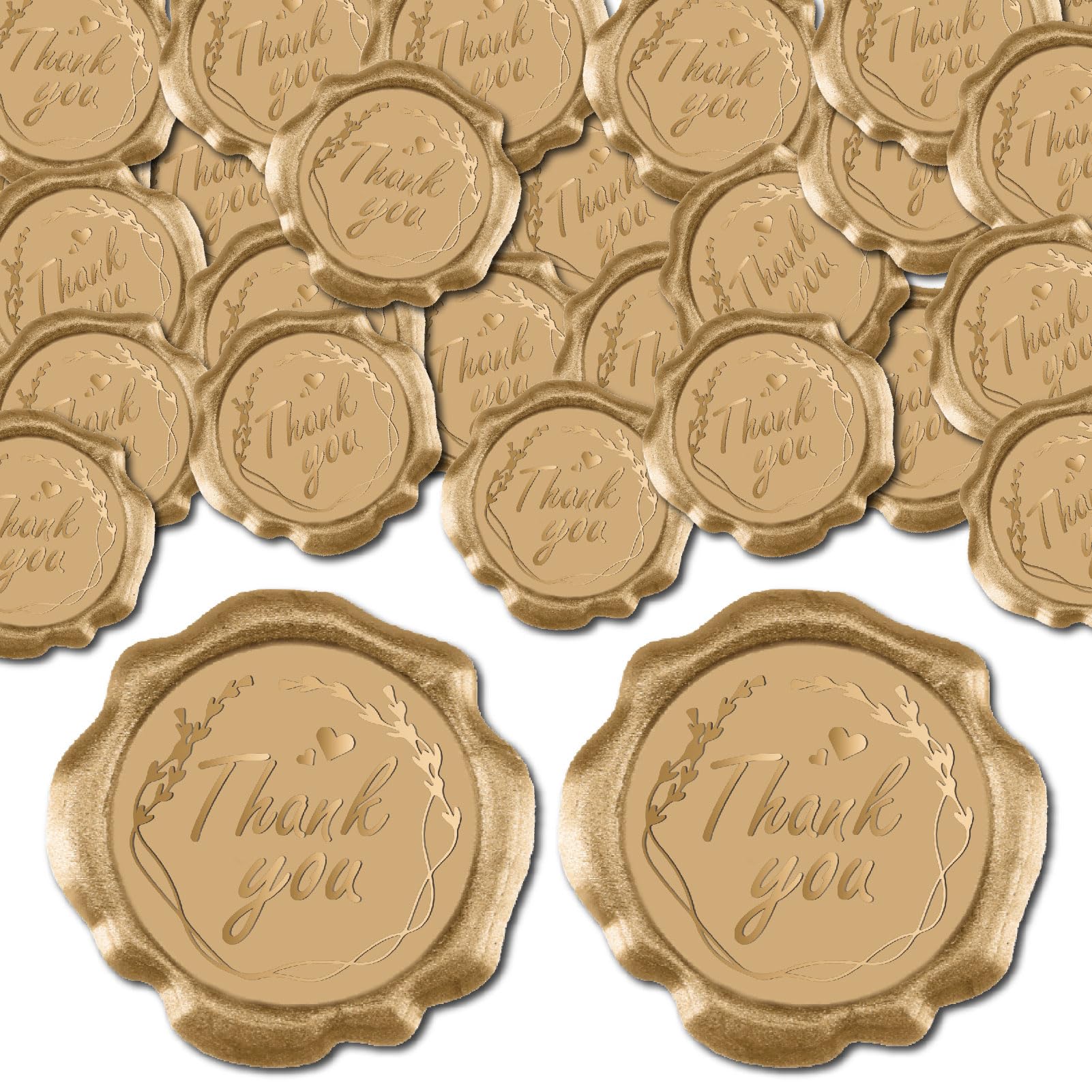 CRASPIRE 100Pcs Thank You Wreath Wax Seal Bronze Stickers Wedding Invitations Envelope Vintage Sealing Label Self Adhesive for Gift Wrapping Birthday Greeting Cards Making Christmas Valentines Day