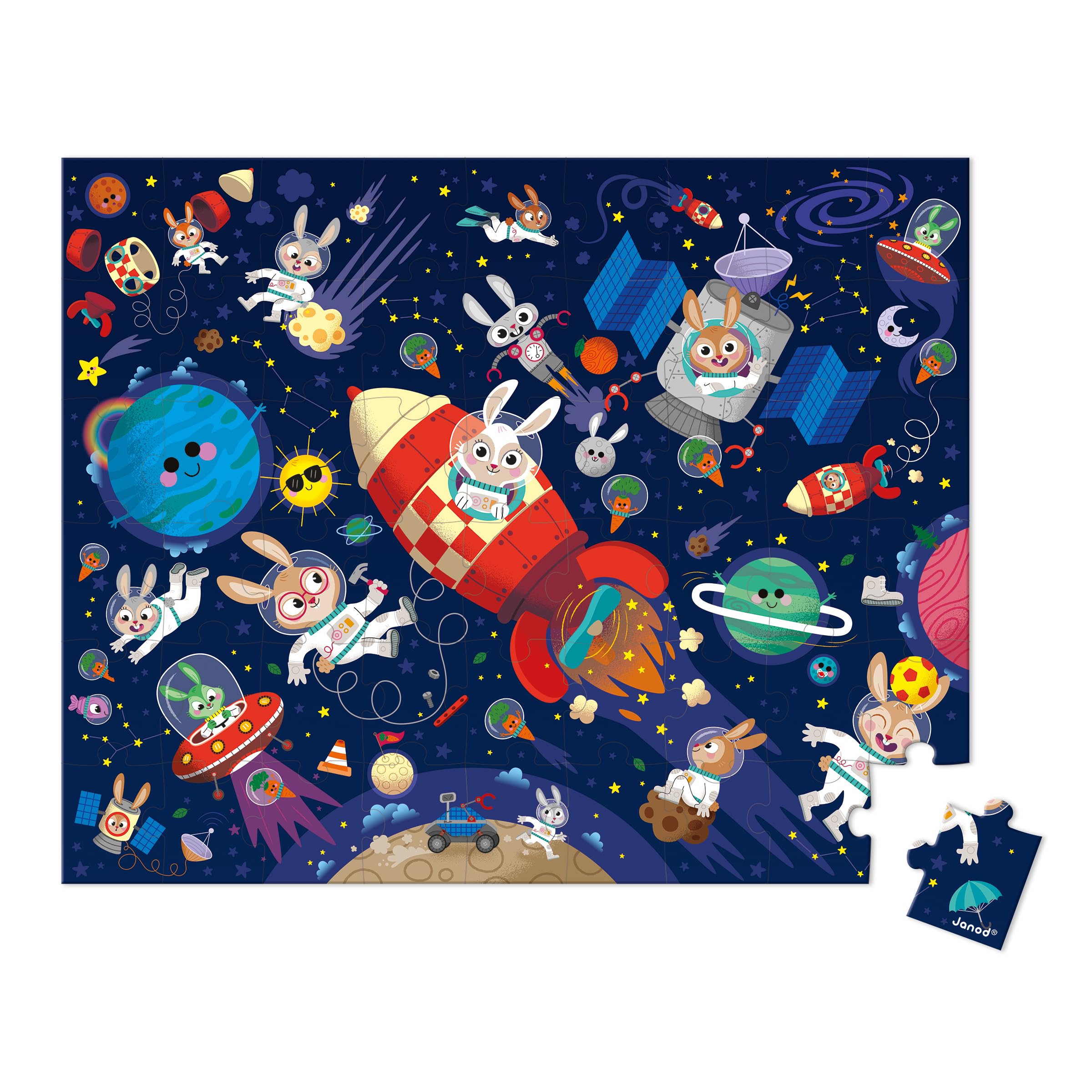 Janod, Rocket Puzzle, 54-Piece FSC Cardboard Puzzle, Develops Patience and Concentration, Made in France - Image 2