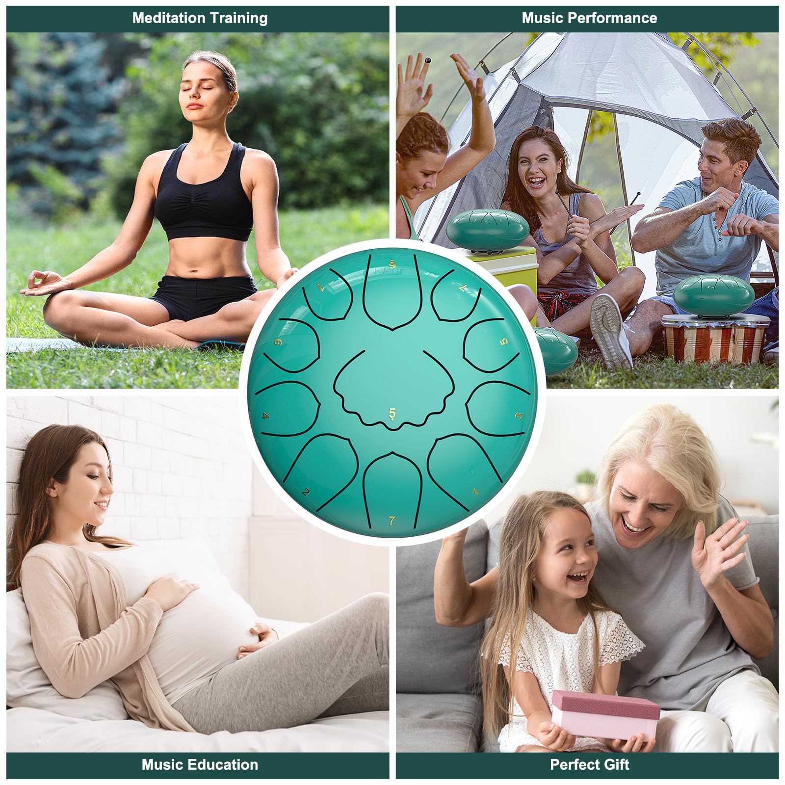 Rain Drum for Outside Garden, 8 Inches 11 Notes Steel Tongue Drum, Waterproof Meditation Rain Chime, Musical Instruments for Adult Gift with Bag, Music Book, Mallets (Lake Blue) 7