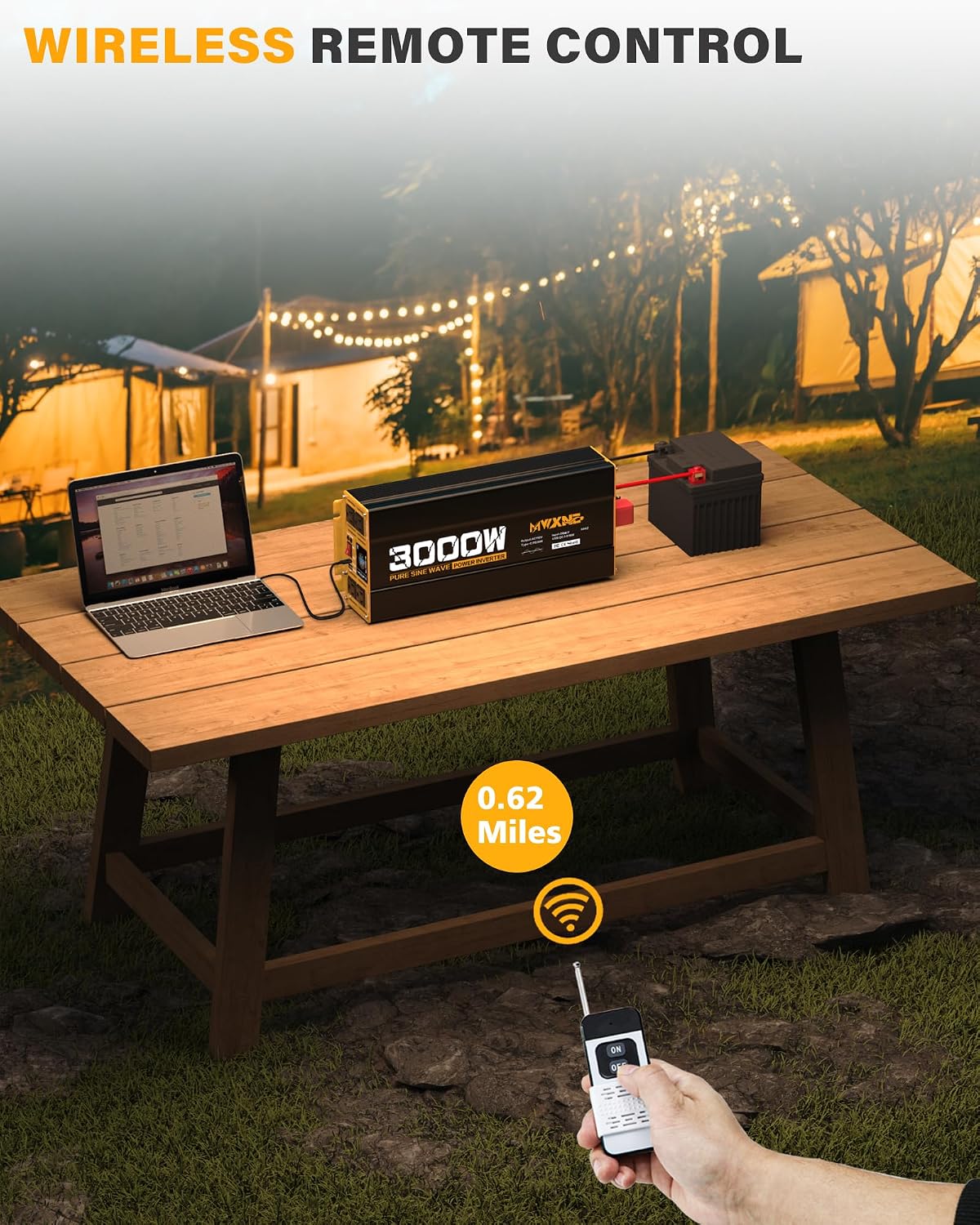3000W Pure Sine Wave Inverter 24V DC to 110V 120V AC Converter for RV Truck Home Off-Grid Solar Power Inverter with Type-C PD30W/USB Port QC3.0 Quick Charging, 4 AC Outlets, Remote Control