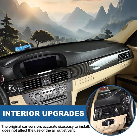 Car Center Console Panel Strips Trim Compatible with BMW 3 Series E90 E92 E93 2005-2012,Dash Cover Trim Instrument Panel Moulding Trim,Dashboard Strips Trim Sticker Accessories (Carbon Fiber Pattern)