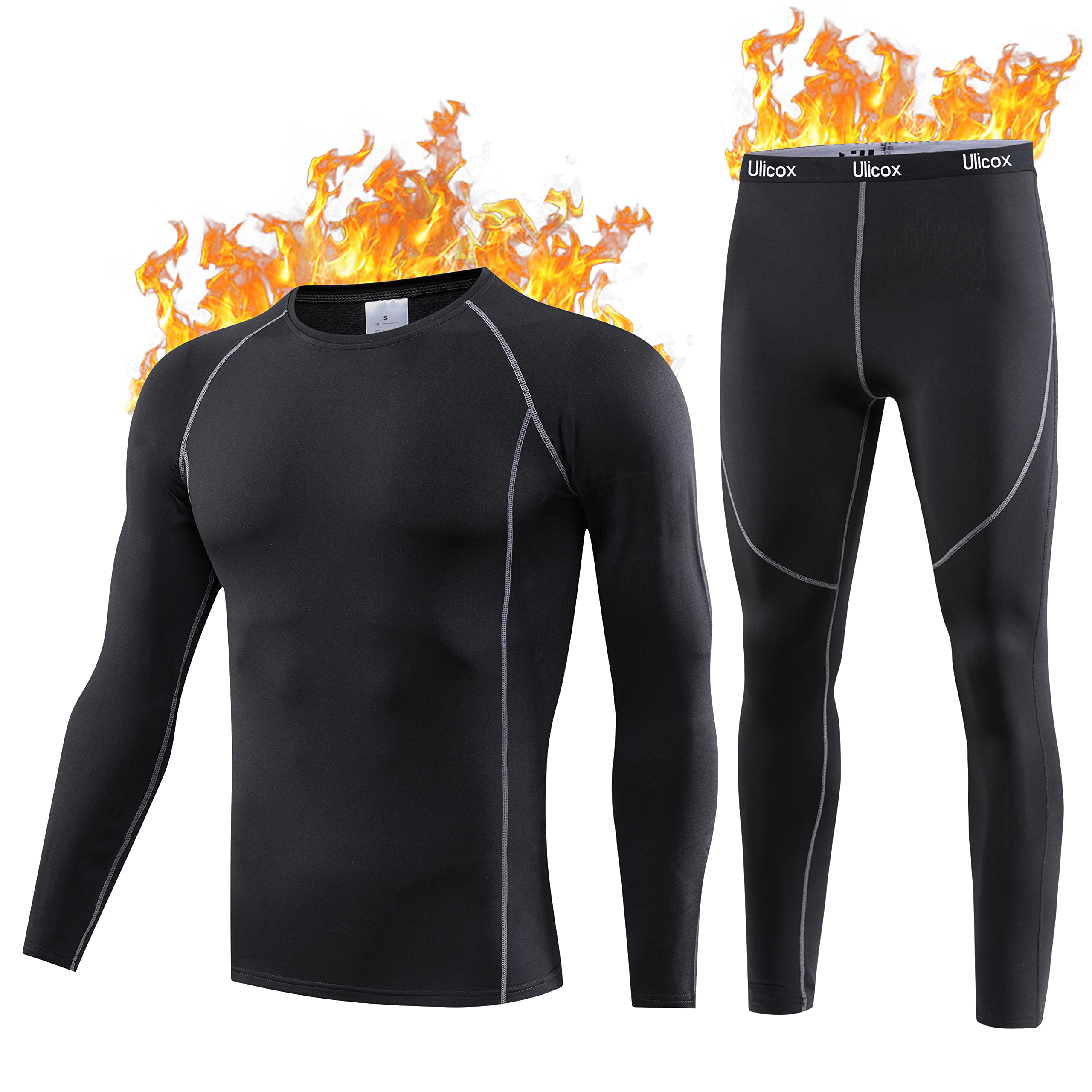 Ulicox Biancheria Intima Termica da Uomo Set Intimo Termico Traspirante Asciugatura Rapida Nero S-2XL