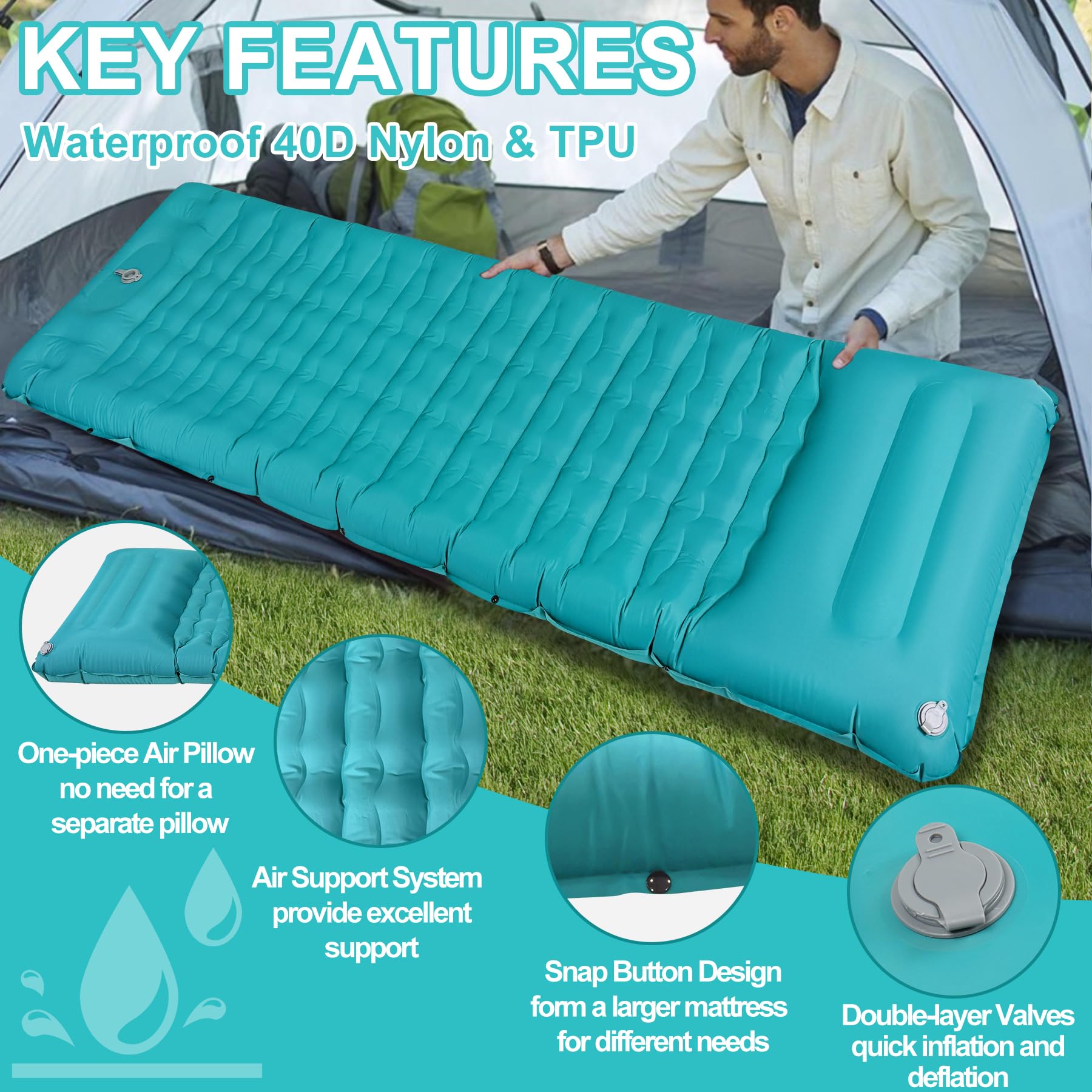 Matelas De Camping Auto-gonflant Jaztral, épaisseur 12cm, Avec Pompe à Pied Et Oreiller 16cm, 2025