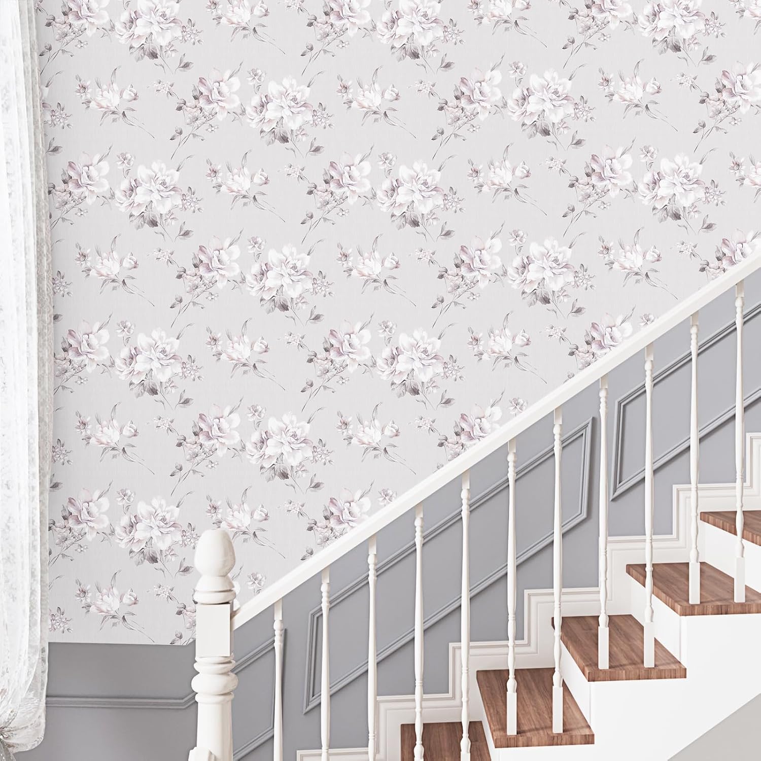 Purple Wallpaper Peel and Stick Floral Wallpaper for Living Room Bedroom Accent Wall Temporary 17.5"x78.8" Self Adhesive Removable Contact Paper for Cabinets Shelves Flower Wall Paper