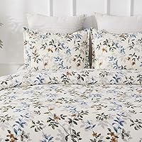 Vista 8 de Vaulia Funda de edredón floral de microfibra suave, tamaño Queen, estampado botánico de hojas azules, diseño reversible ligero y transpirable, juego