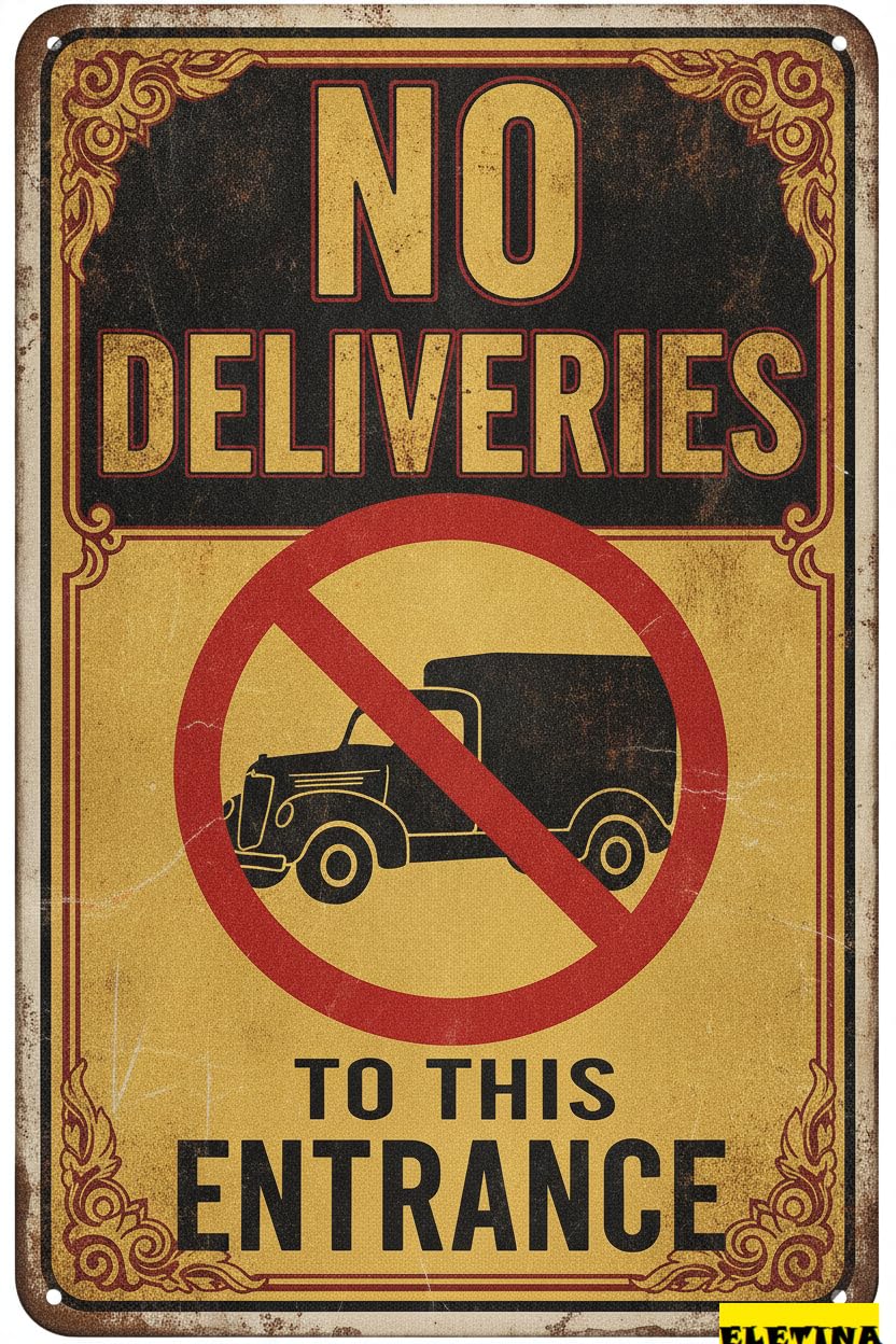 No Deliveries To This Entrance Metal Warning Sign Fence Yard Floor Garden Road Street Wall Decor 8x12in