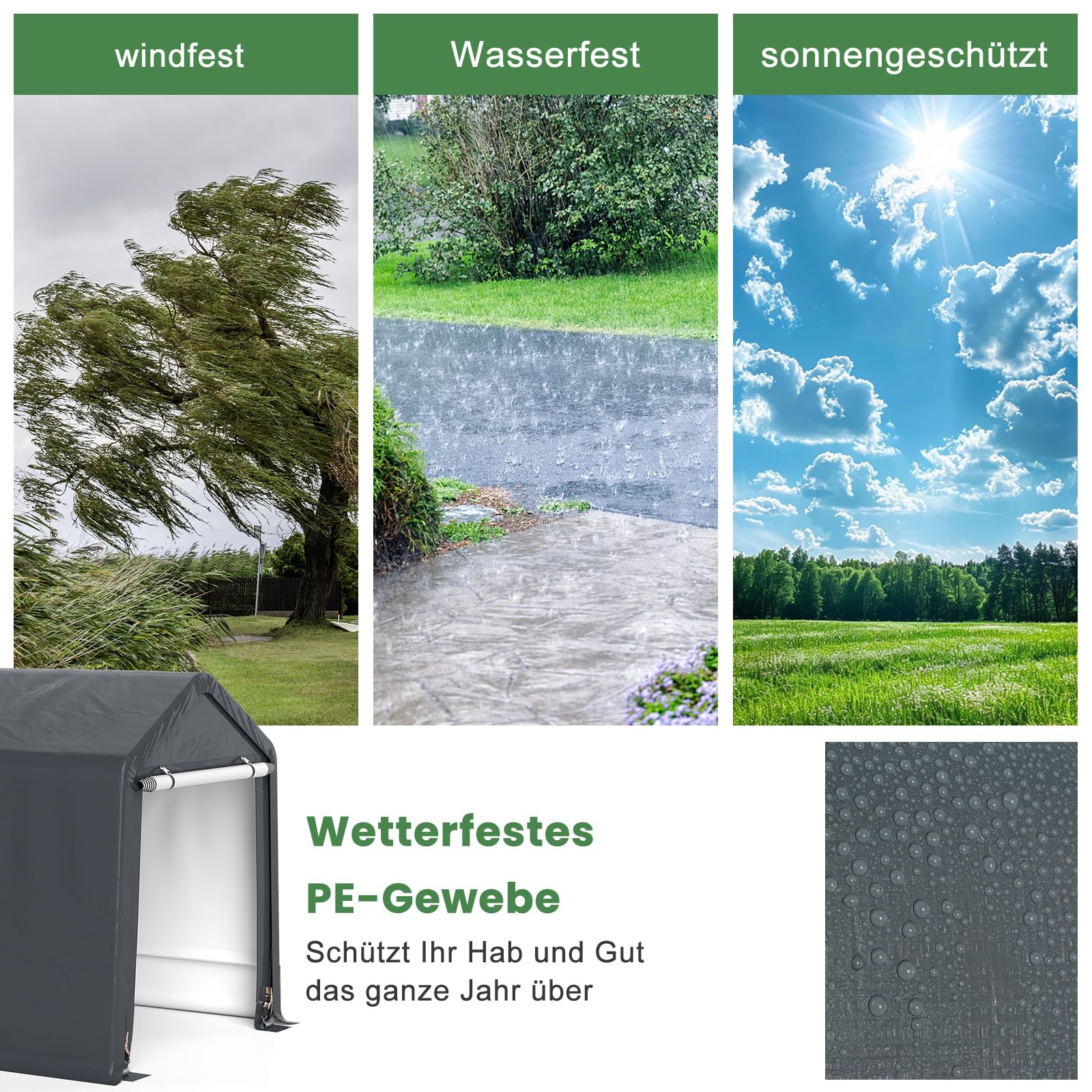 GOPLUS Garagenzelt, 240x195x214cm Carport wetterfest mit aufrollbarer Reißverschlusstür, Metallrahmen & 4 Erdspieße, Lagerzelt Zeltgarage für Fahrräder Gartengeräte Motorräder, Garten Terrasse