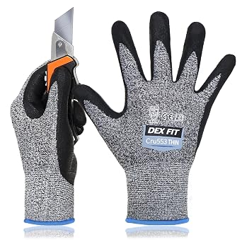 DEX FIT Level 5 Extreme Cut Resistant Gloves Cru553 Thin, Non-Slip Power Grip, Professional Grade 3D Comfort Fit, Thin & Lightweight, Breathable, Touchscreen Compatible, Itch-Free; Grey L 9