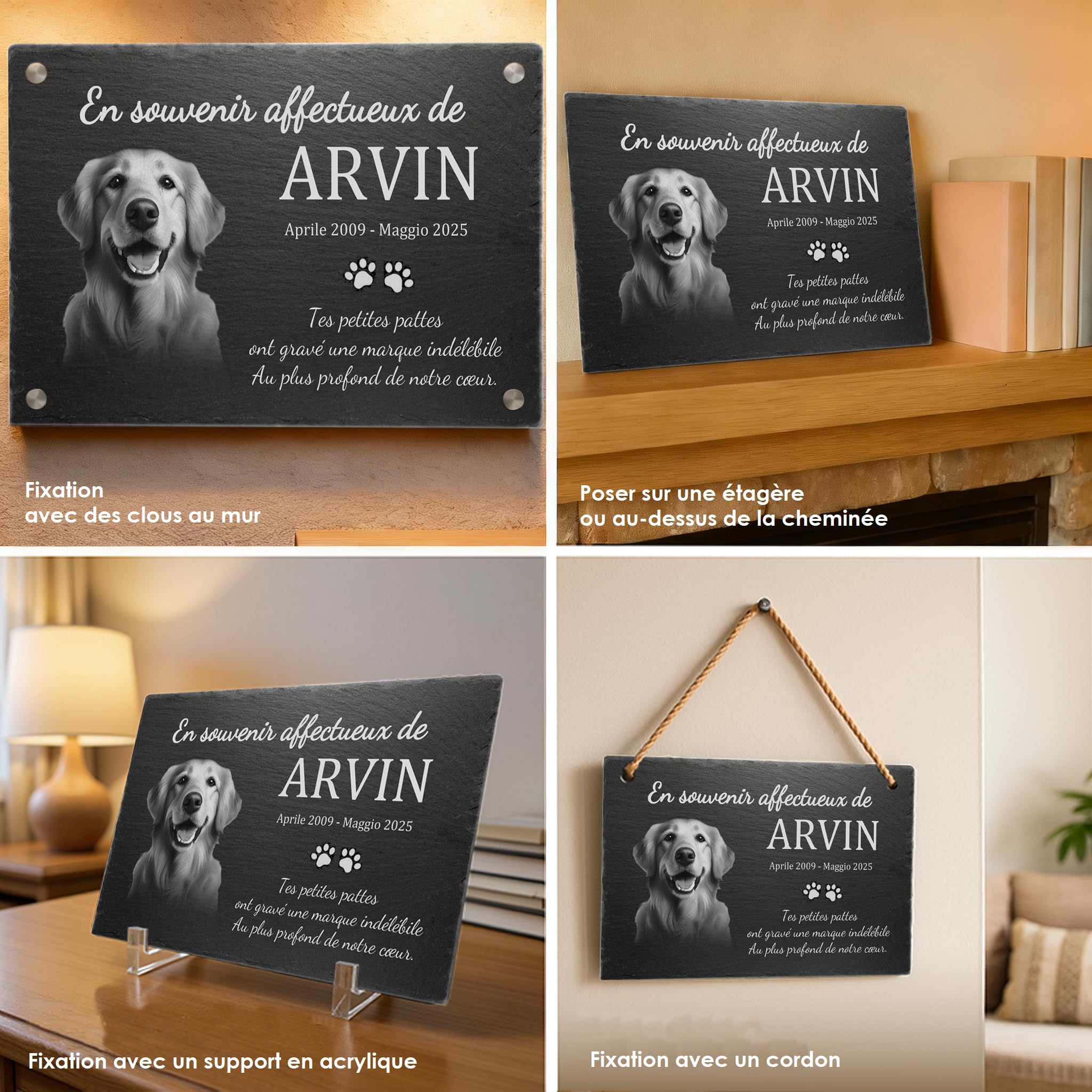 Plaque funéraire personnalisée en Ardoise Naturelle 30x20cm – Gravure Laser Photo & Texte – Pierre commémorative pour Chien, Chat & Animaux – Artisanat Allemand