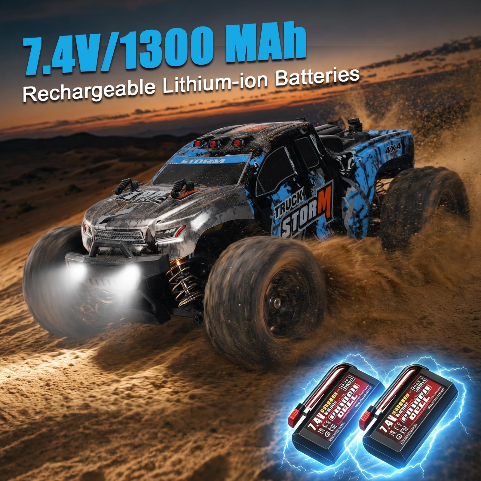 BAZADER Coche Teledirigido Adulto - 1:18 4WD Coche Radiocontrol 40km/H 2.4Ghz con 2 Batería 1200mAh Sistema de Transmisión Metálico Off-Road Truck- Remote Control Car con Baterías Recargables