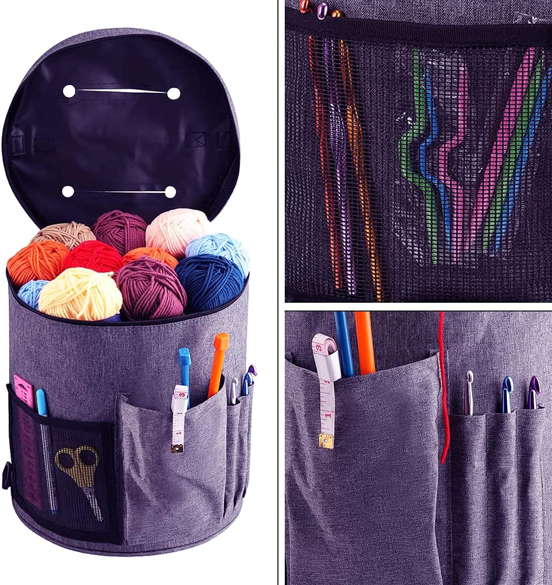 Weabetfu Large Capacity Portable Yarn Organizer Knitting Tote Storage Bag with Shoulder Strap Yarn Bags Have Pocket for Crochet Hooks,Knitting Needles & Accessories,Prevent Yarn Tangle(Purple)