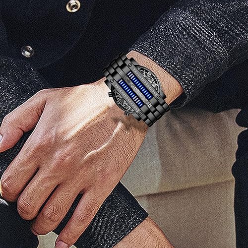 Miniatura 6 de Binary Matrix Blue led - Reloj Digital para hombre, moda clásica y creativa, color negro chapado