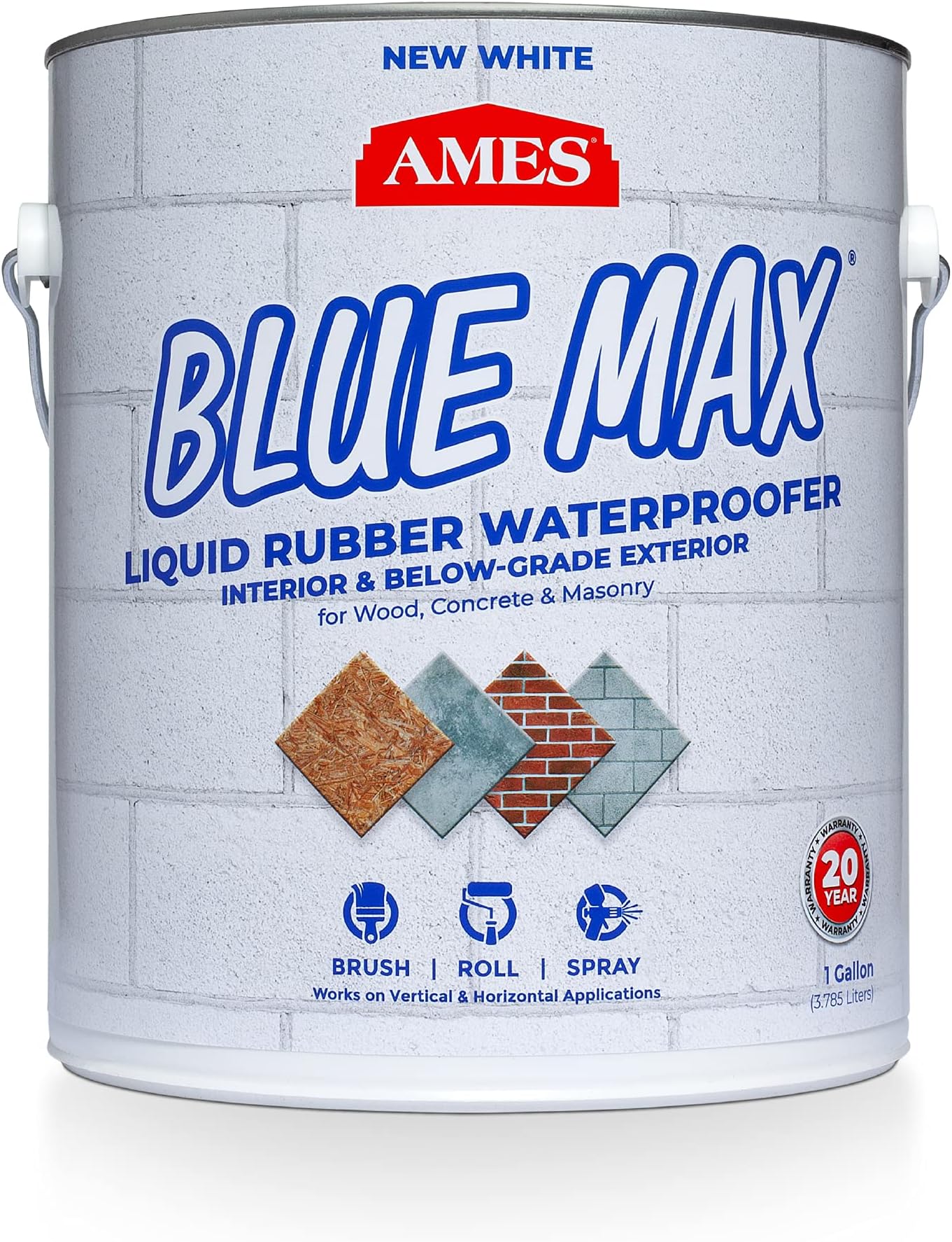Research Laboratories AMES BMX1WRG 1 Gallon Blue Max, White Waterproofer, Regular Use in Interior & Below-Grade Exterior-Concrete Sealer, House Paint and More. Liquid Rubber