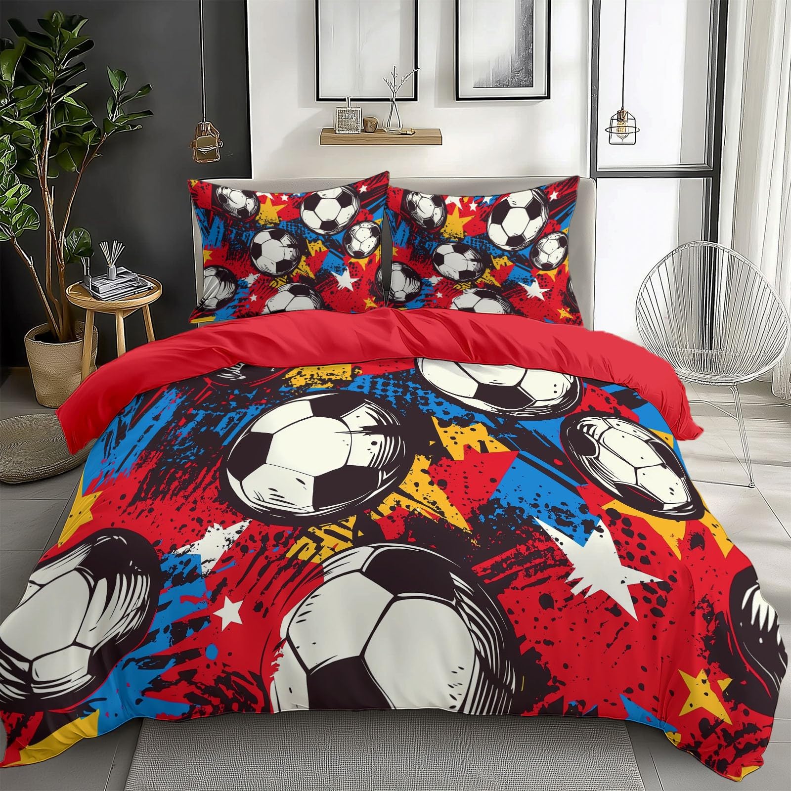 Komiks sport piłka nożna zestaw poszewek na kołdrę z nadrukiem 3D King dwustronny zestaw pościeli miękka mikrofibra poszewka na kołdrę z zamkiem błyskawicznym i krawatami narożnymi 3-częściowy