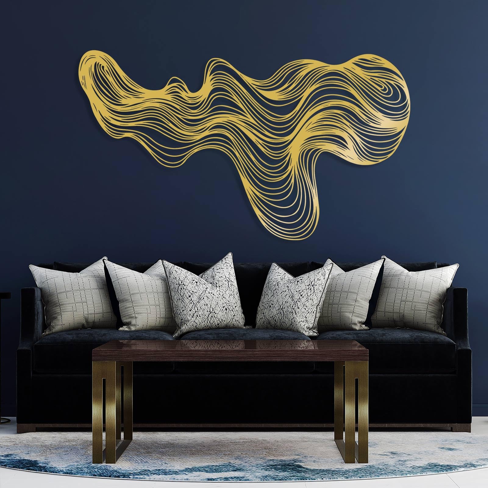 Abstract Lines Metal Wall Decor, Metal Irregular Wall Art, Geometric Line Art Sculpture, Mid Century Modern Artwok, Neutral Sign for Living Room (Gold