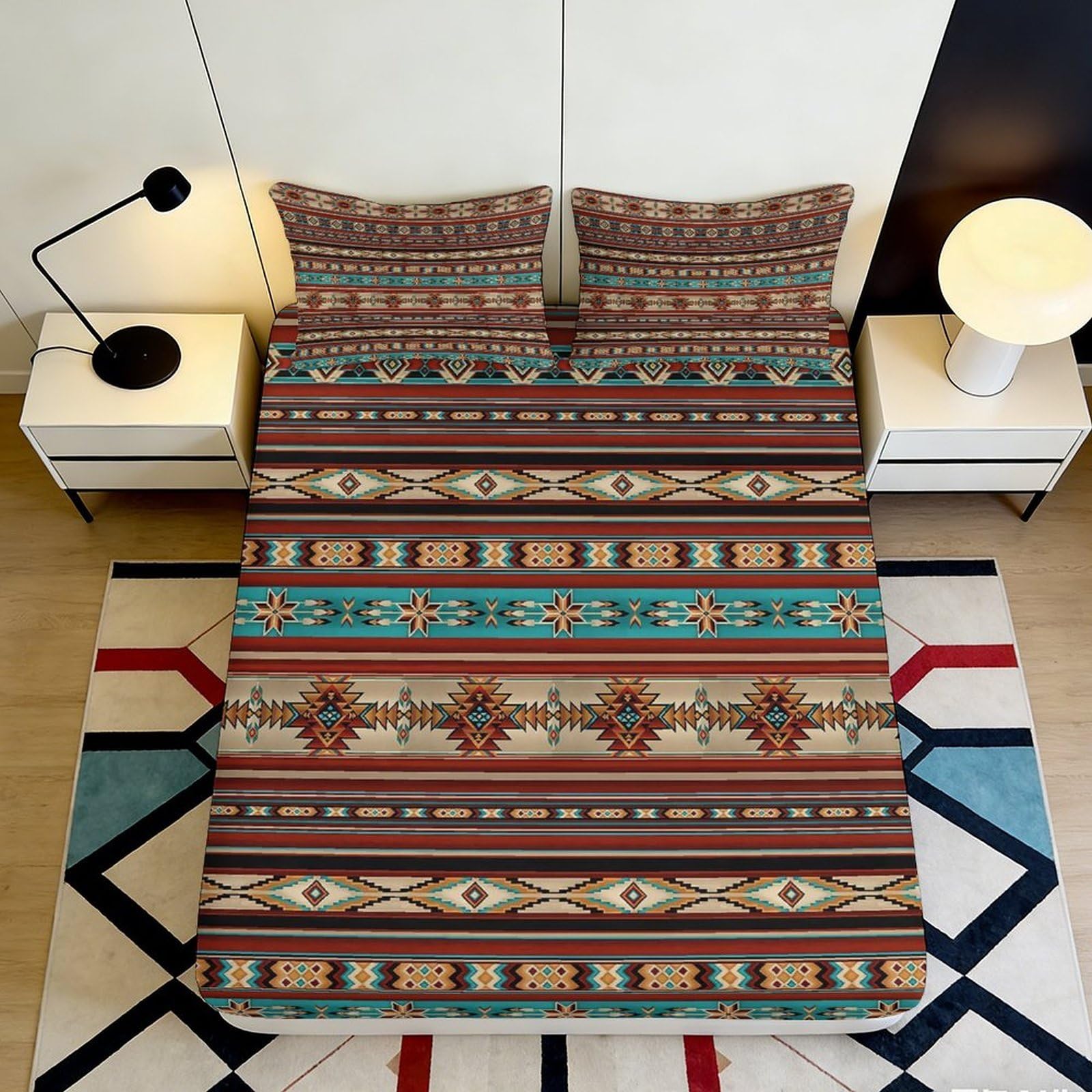 Pnayamiorkfel Style-1 3D Printed Tribal Aztec Fitted Sheet Microfiber Soft Breathable Geometric Ethnic Bed Cover Bedroom Decor 90X200x25cm