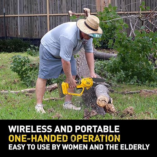 Miniatura 6 de Mini motosierra compatible con batería Dewalt de 20 V (batería no incluida), poda inalámbrica con bloqueo de seguridad y cadena de repuesto, mini