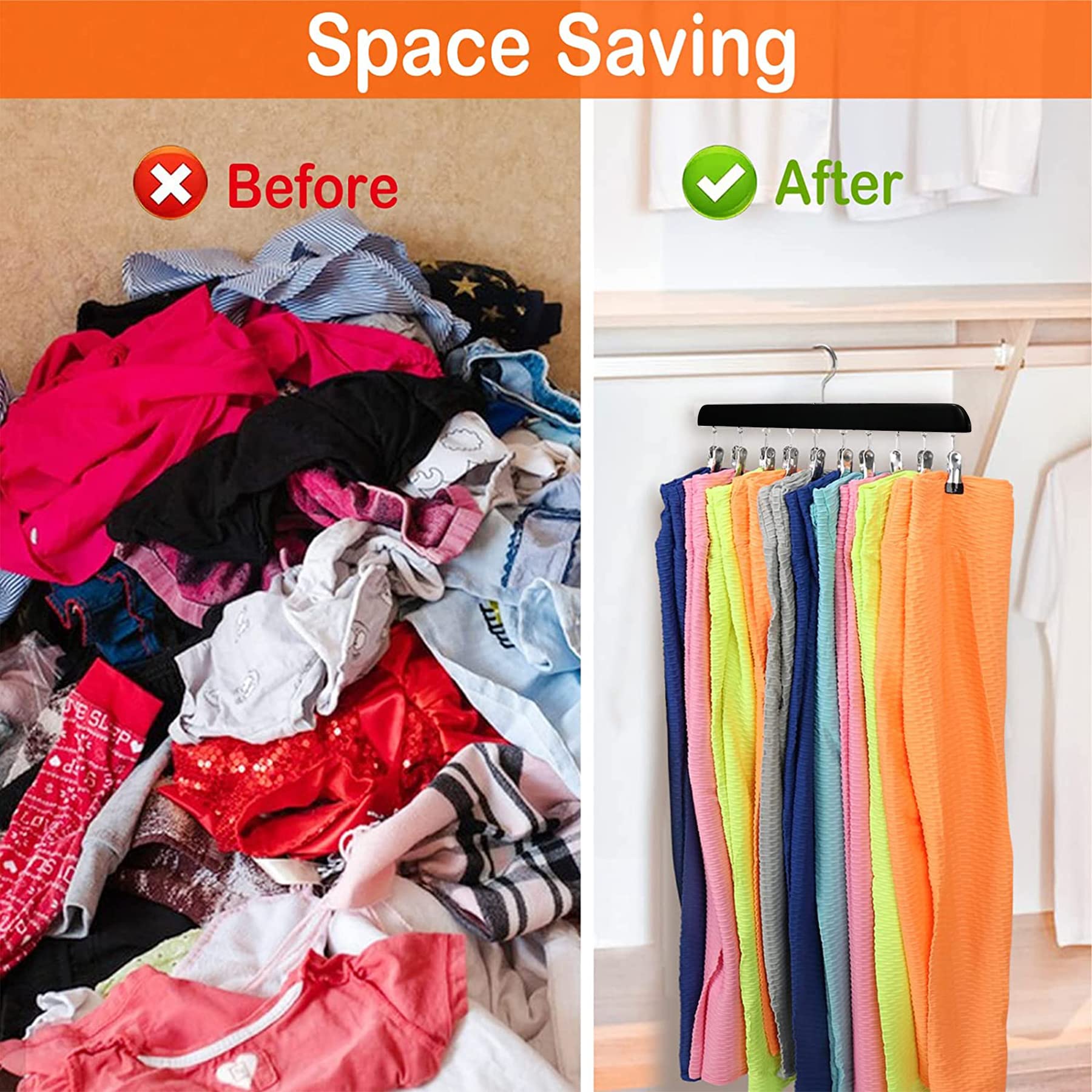 Organizer Leggings Per Armadio - Appendiabiti Con 10 Clip Per 20 Pantaloni, Salvaspazio - Foto 6