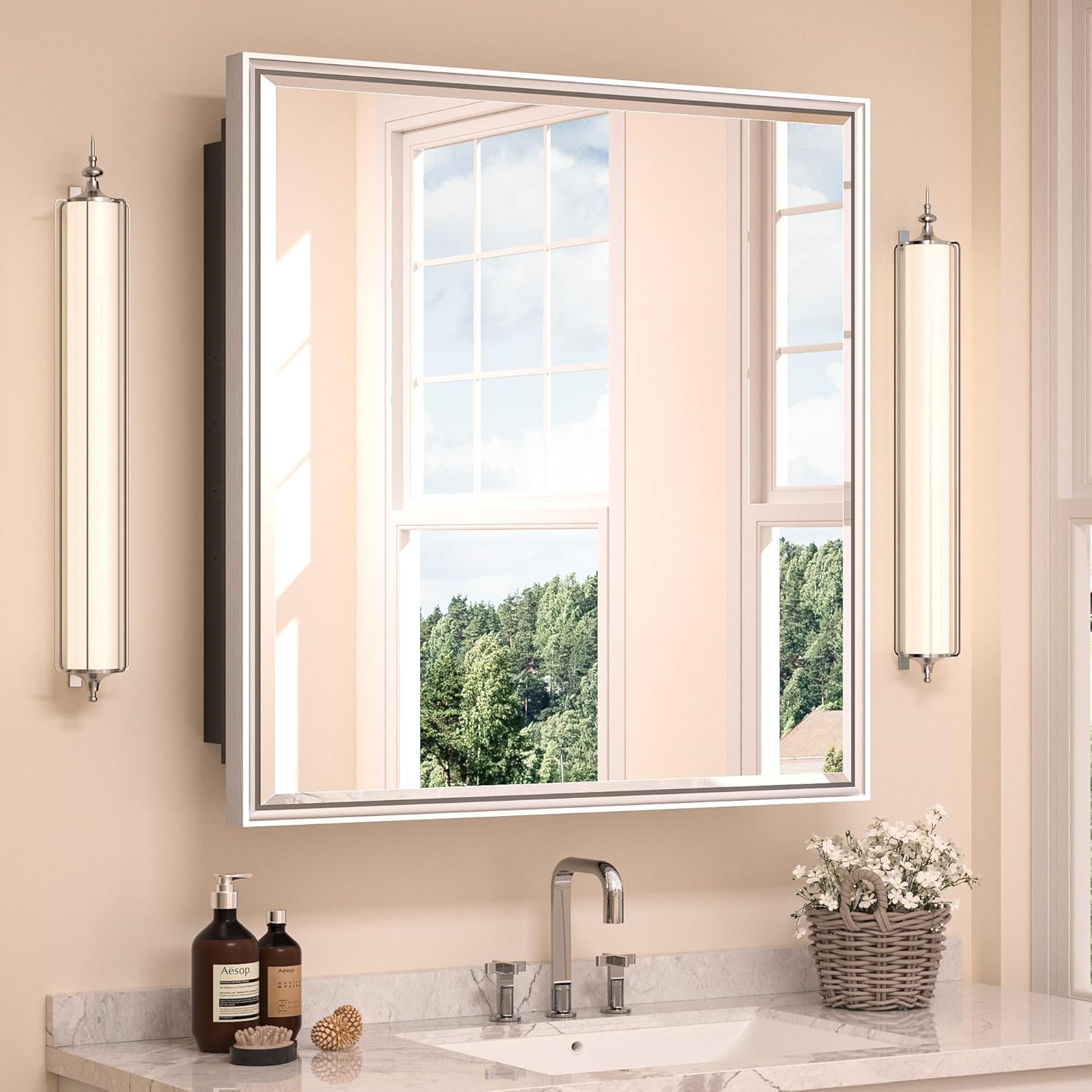 TETOTE 30x32 Inch Medicine Brushed Silver Frame