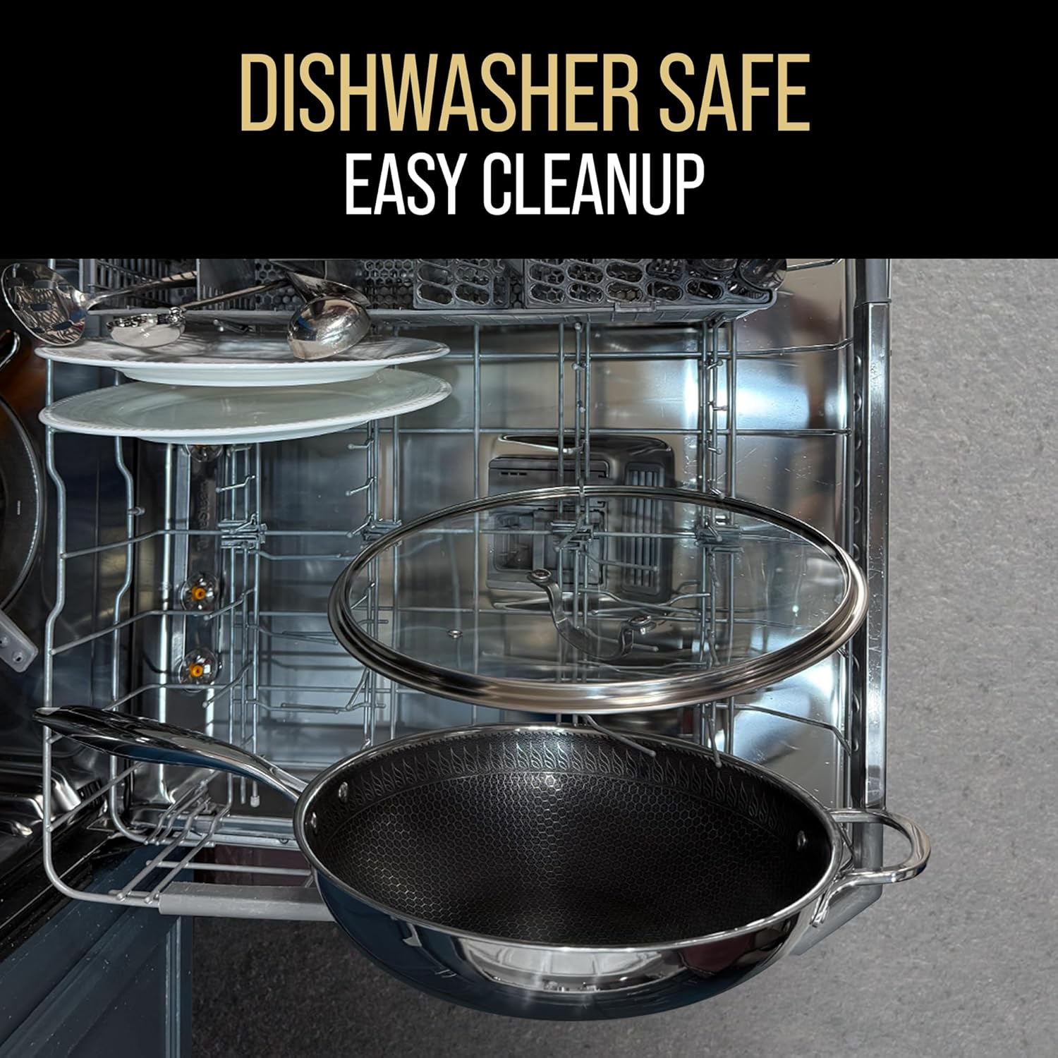 Woks & Stir-Fry Pans Nonstick, 12.5" Stainless Steel Wok with Lid | Tri-Ply Honeycomb Hybrid Stir Fry Wok Pan | Induction & Oven Safe | Dishwasher Safe - Image 9