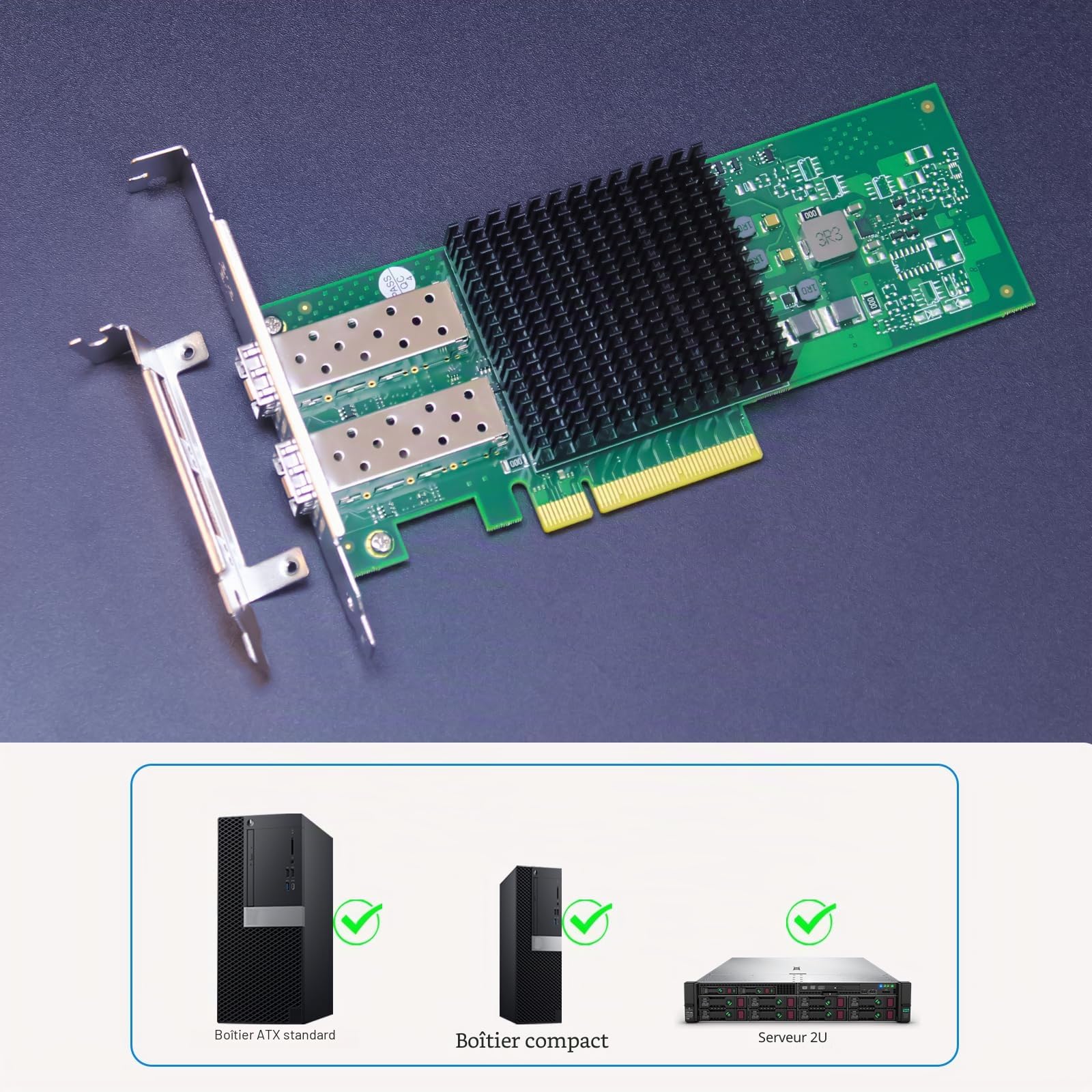 GLOTRENDS ST7443 Adaptateur réseau Serveur PCIe 3.0 x8 Double Port 25GbE SFP+, Puce Broadcom BCM57414, RDMA (RoCE), SR-IOV, pour Le Cloud et Le HPC