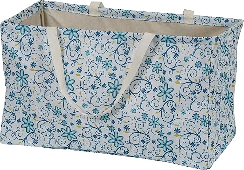 Miniatura 3 de Household Essentials 2244 Krush - Bolsa de lona reutilizable para comestibles y lavandería, color blanco con diseño floral, 22 pulgadas de largo x