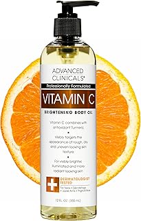 Advanced Clinicals Vitamin C Brightening Body Oil For Women & Men | Vitamin C Glow Oil Skin Care Body Moisturizer With Vitamin E + Botanicals To Help Improve Look Of Dark Spots + Dry Skin, 12 Fl Oz