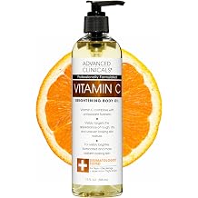 Advanced Clinicals Vitamin C Brightening Body Oil For Women &amp; Men | Vitamin C Glow Oil Skin Care Body Moisturizer With Vitamin E + Botanicals To Help Improve Look Of Dark Spots + Dry Skin, 12 Fl Oz