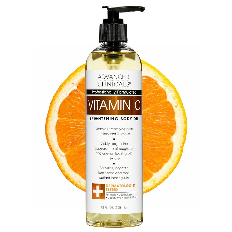 Óleo corporal com Vitamina C Advanced Clinicals, Vitamina E e extratos botânicos, 355 mL