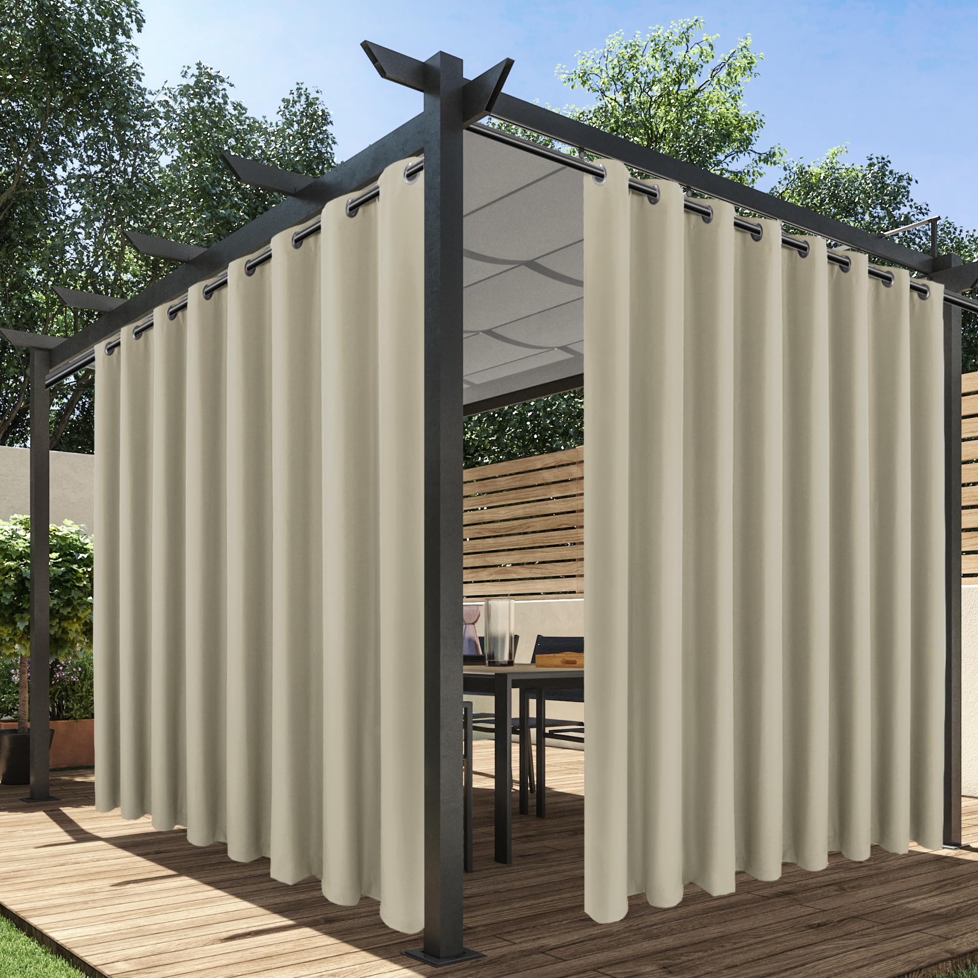 HolidayIdeas Extra Wide Outdoor Curtains for Patio Waterproof, 2 Panels - 110 x 84 Inch - Privacy & Light Filtering Curtains Grommet Outside Curtains